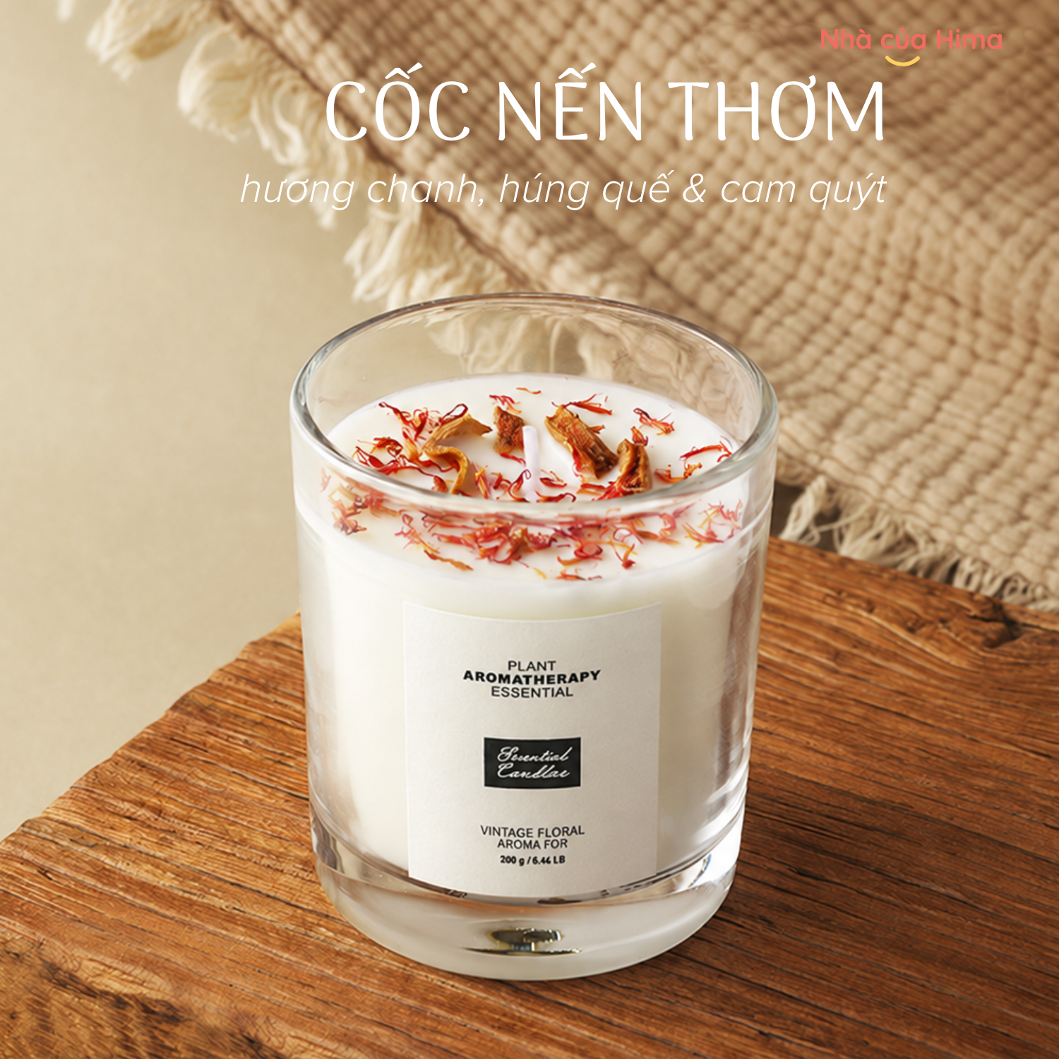 Cốc nến thơm 200gr hương chanh, húng quế &cam quýt HQNT12