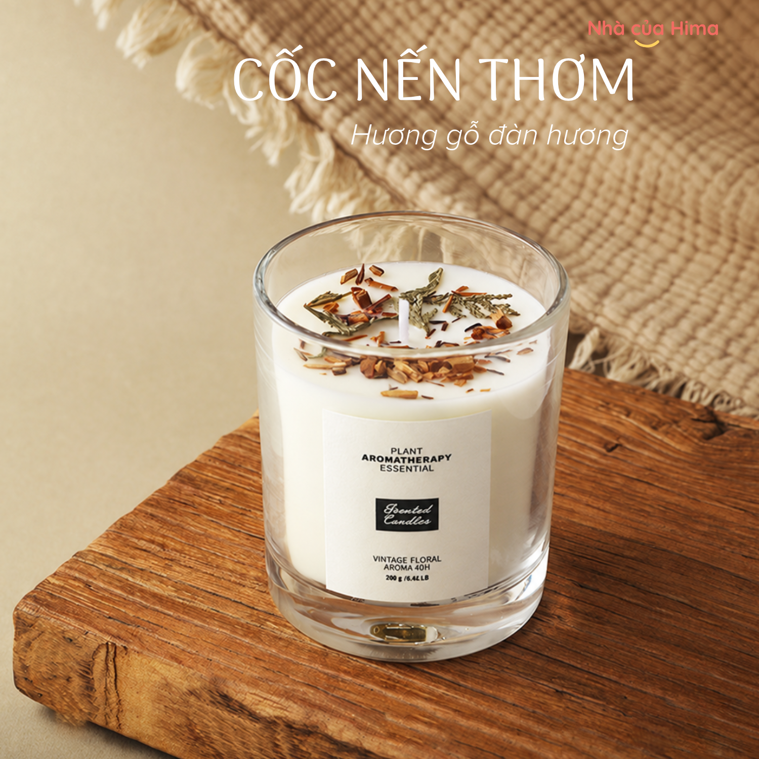 Cốc nến thơm 200gr hương gỗ đàn hương HQNT14