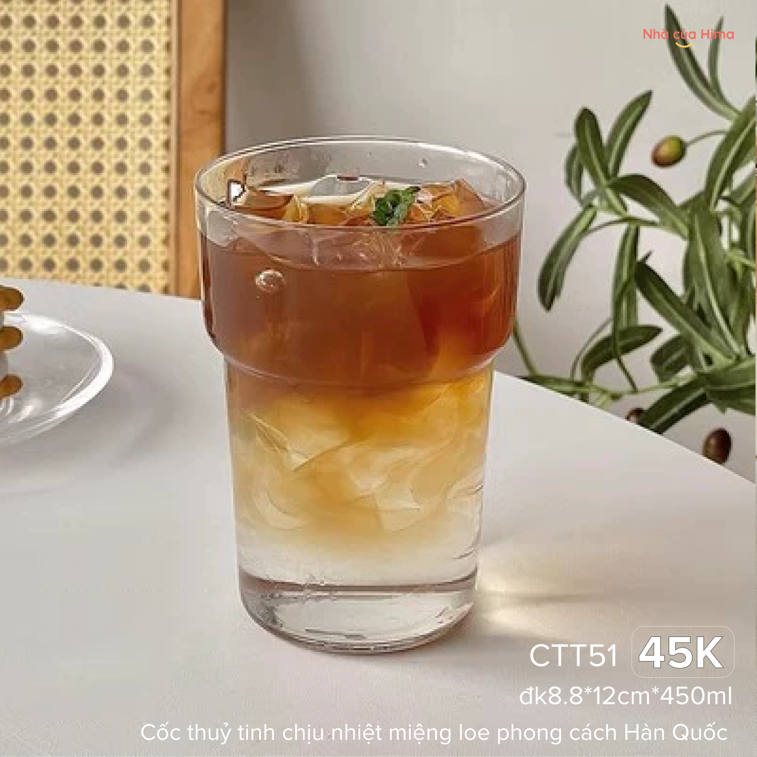 Cốc thuỷ tinh chịu nhiệt miệng loe phong cách Hàn Quốc CTT51