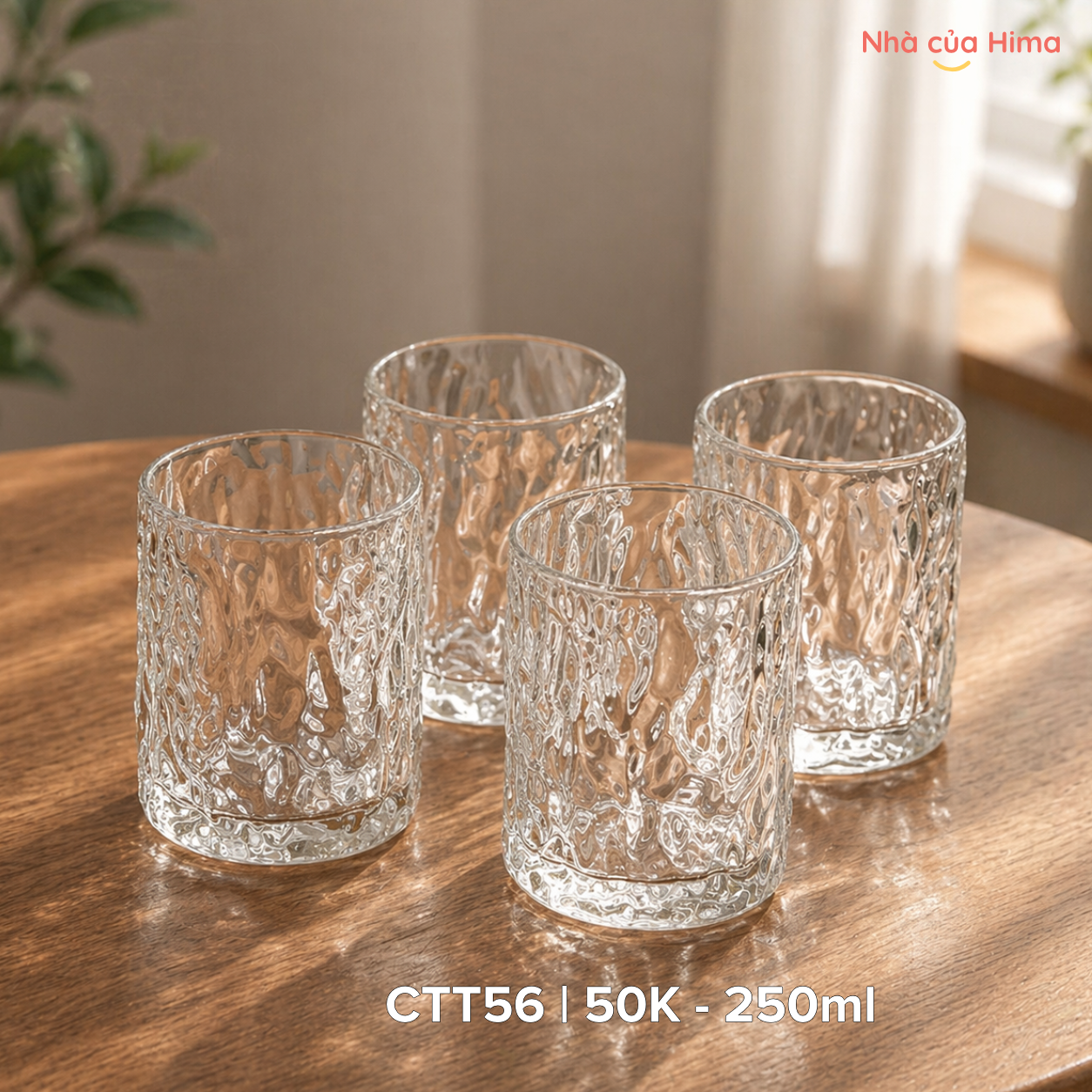 Cốc thuỷ tinh chịu nhiệt nóng lạnh vân sần hình vỏ cây không quai 250ml CTT56