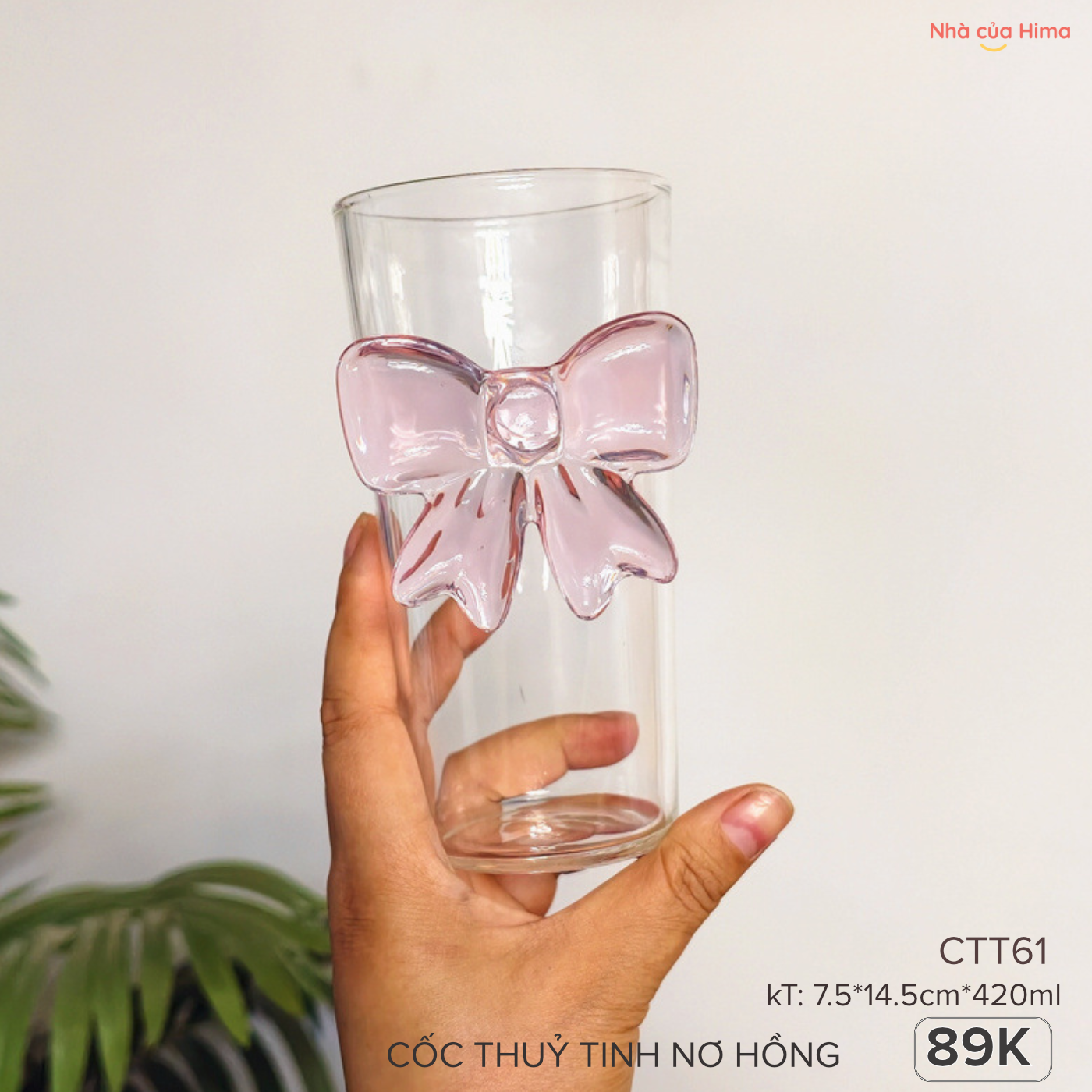 Cốc thuỷ tinh nơ hồng 420ml CTT61
