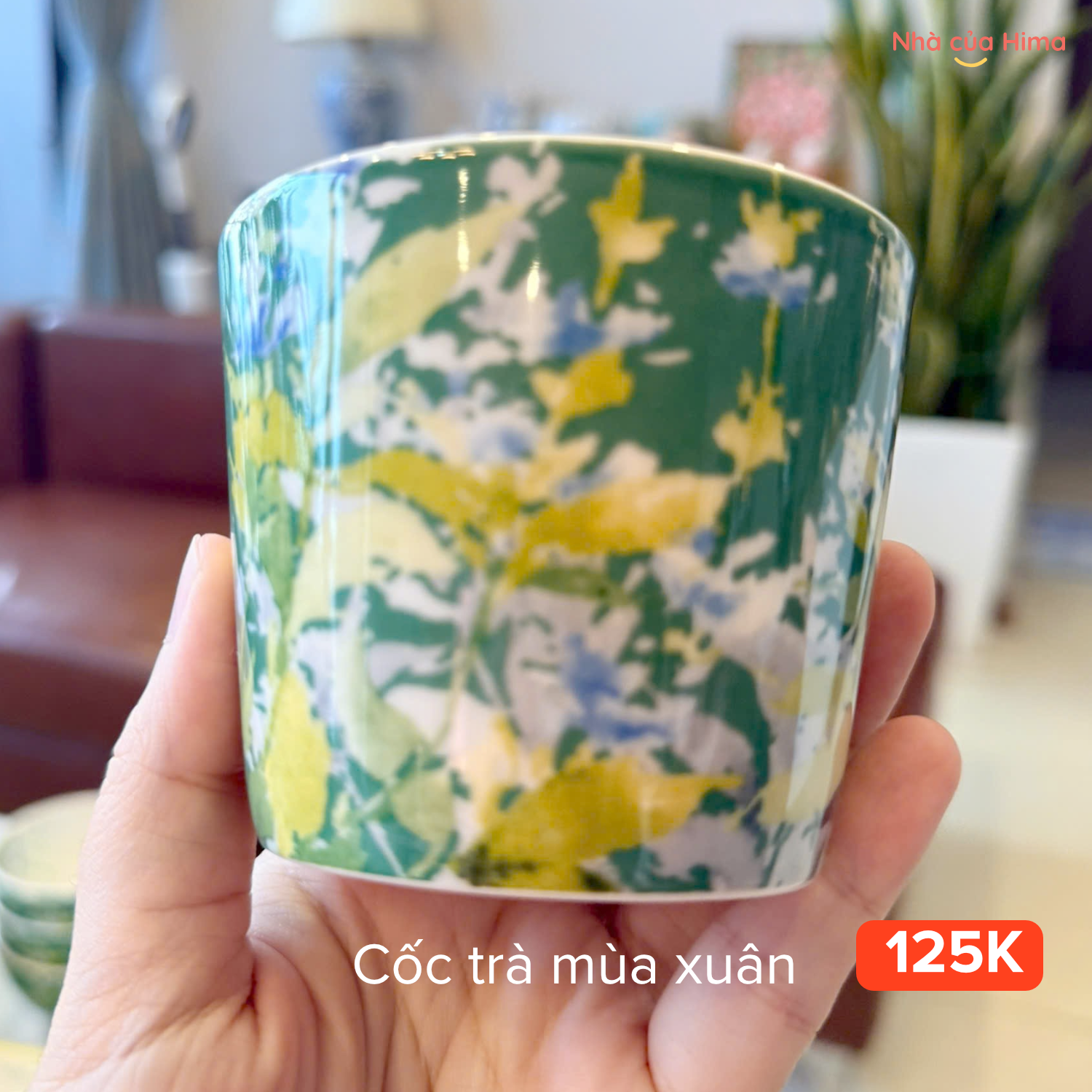 Cốc trà hoạ tiết mùa xuân sứ cao cấp OMK 200ml