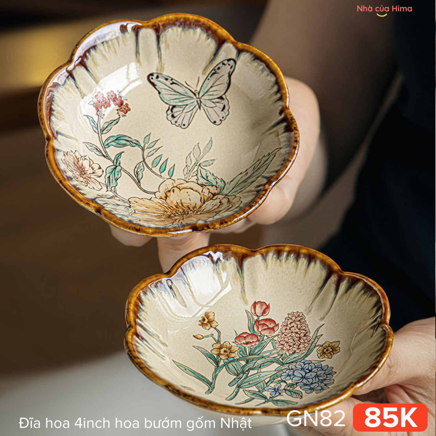 Đĩa hoa 4inch hoa bướm gốm Nhật