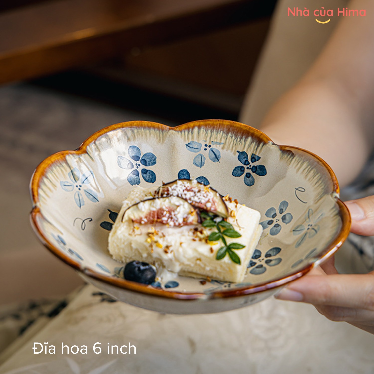 Đĩa hoa 6inch hoa thanh lam gốm Nhật 14,7; cao 4cm; 290ml 08.P33