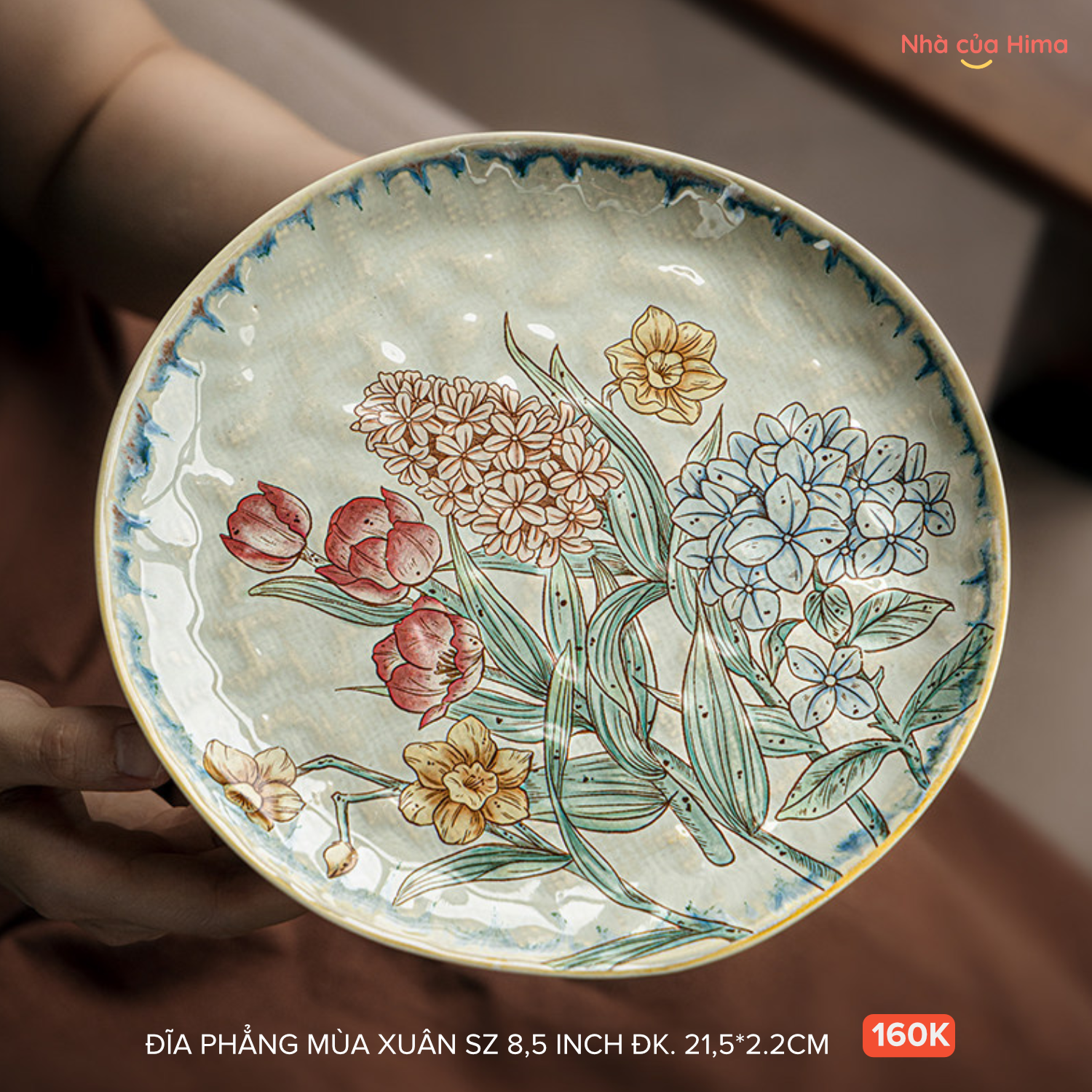 Đĩa phẳng mùa xuân phong cách Retro sz 8.5inch đk 21.5cm gốm Nhật 27.P50
