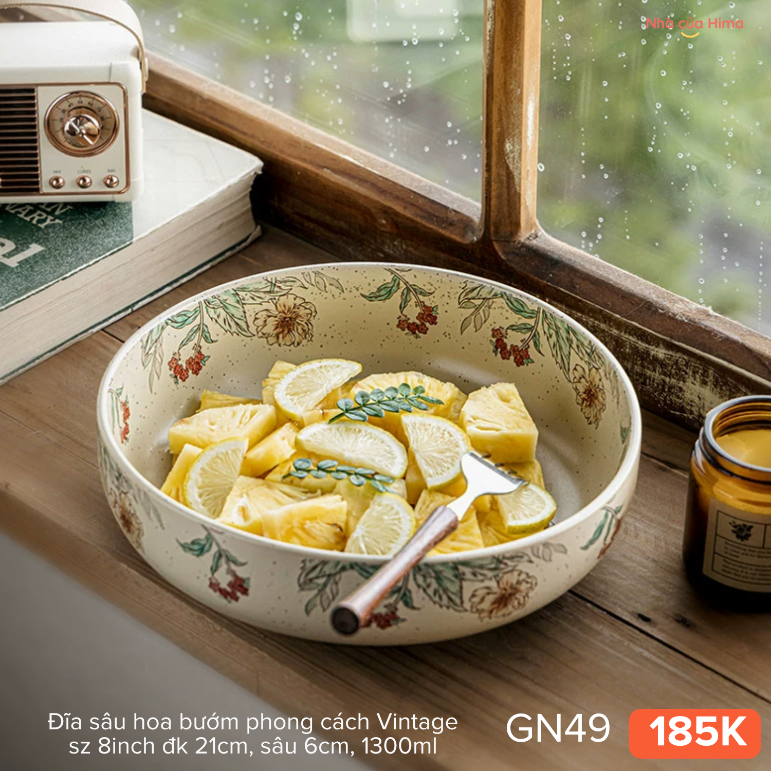 Đĩa sâu hoa bướm phong cách Vintage sz 8inch đk 21cm, sâu 6cm, 1300ml 30.W15