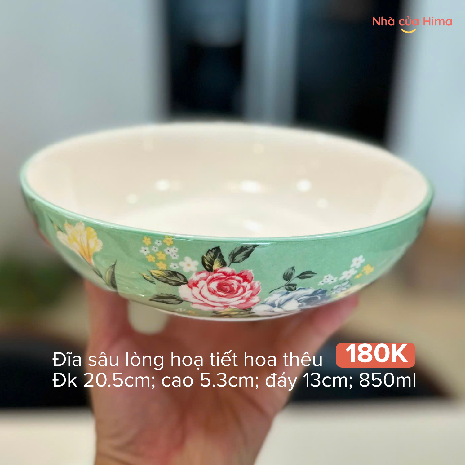 Đĩa sâu lòng hoa thêu phong cách Pháp 20.5cm OMK 850ml