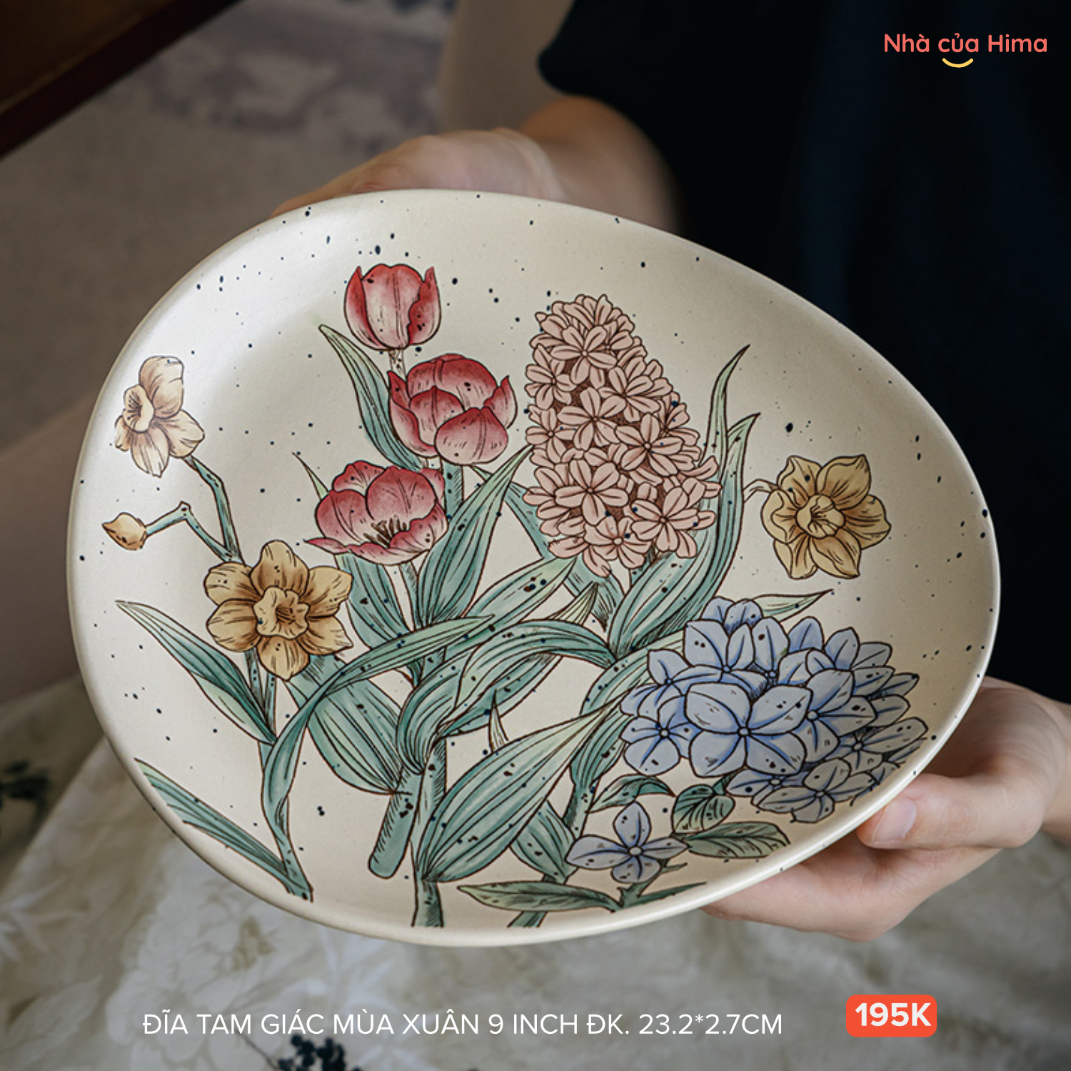 Đĩa tam giác mùa xuân phong cách retro gốm Nhật đk23.2*2.7cm 14.P01