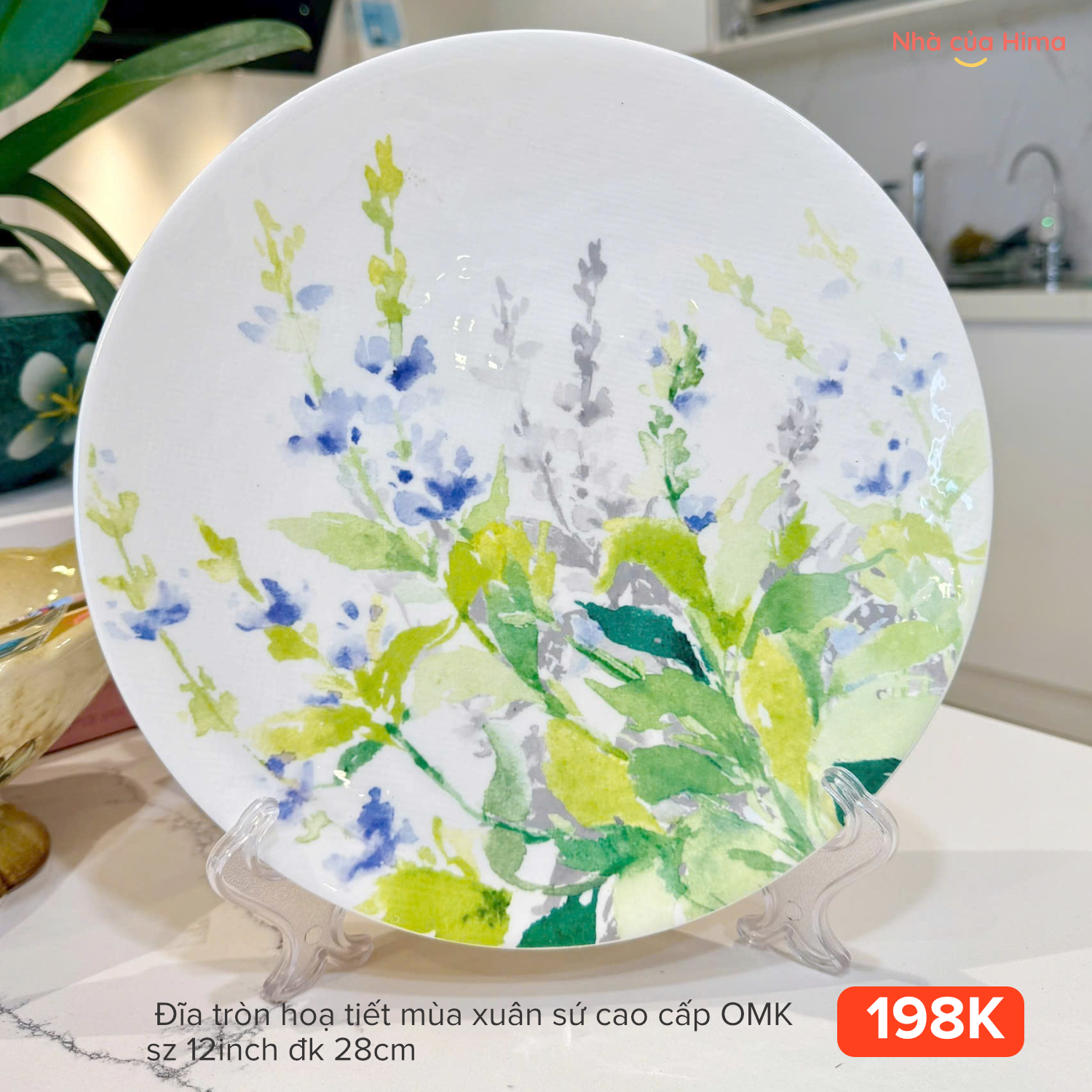 Đĩa tròn hoạ tiết mùa xuân sứ cao cấp OMK sz 12inch đk 28cm