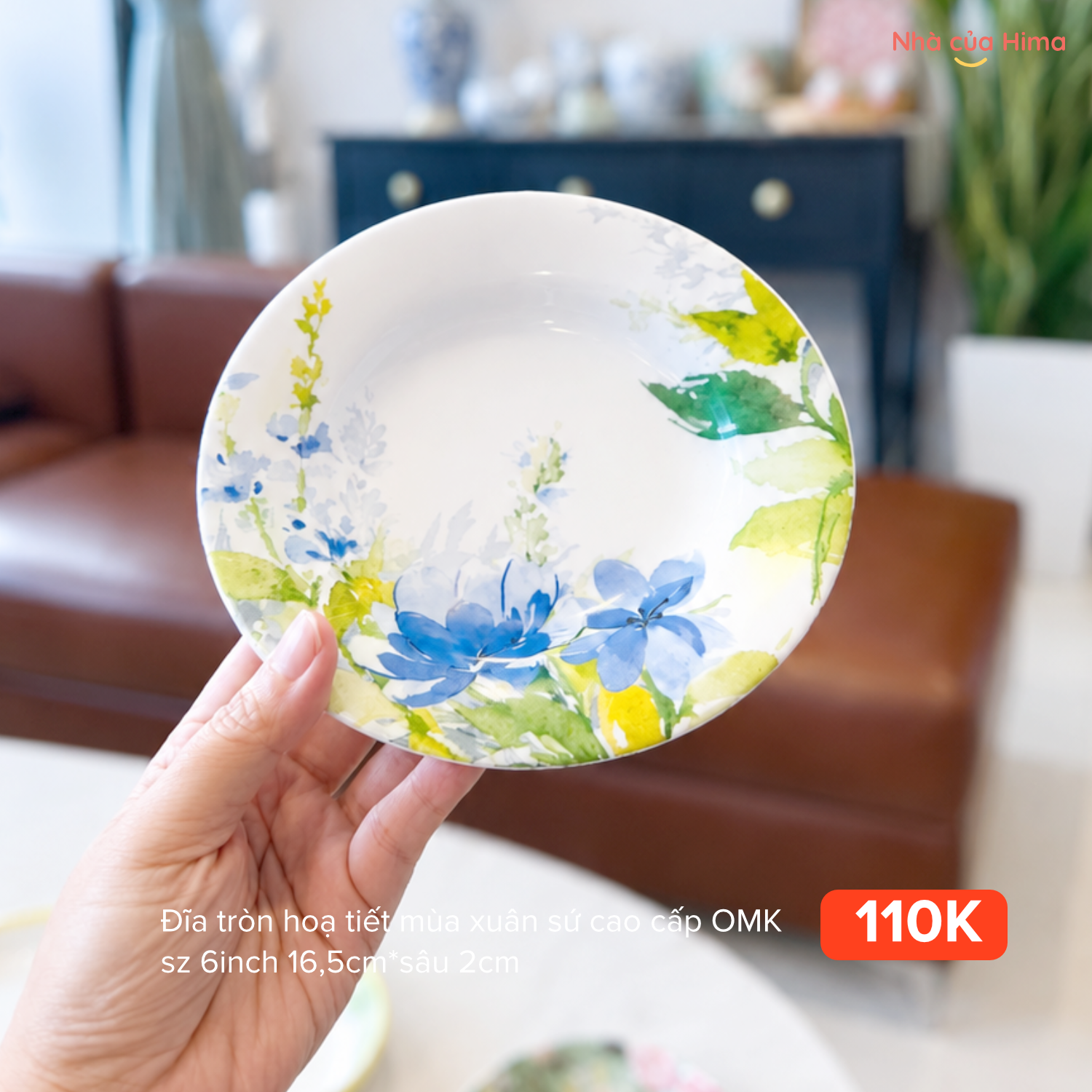 Đĩa tròn hoạ tiết mùa xuân sứ cao cấp OMK sz 6inch 16,5cm*sâu 2cm