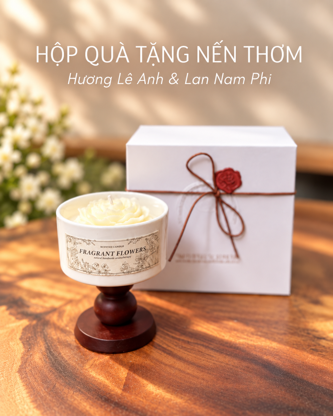 Hộp quà nến thơm kèm cốc và chân đế gỗ hương Lê Anh & Lan Nam Phi HQNT13