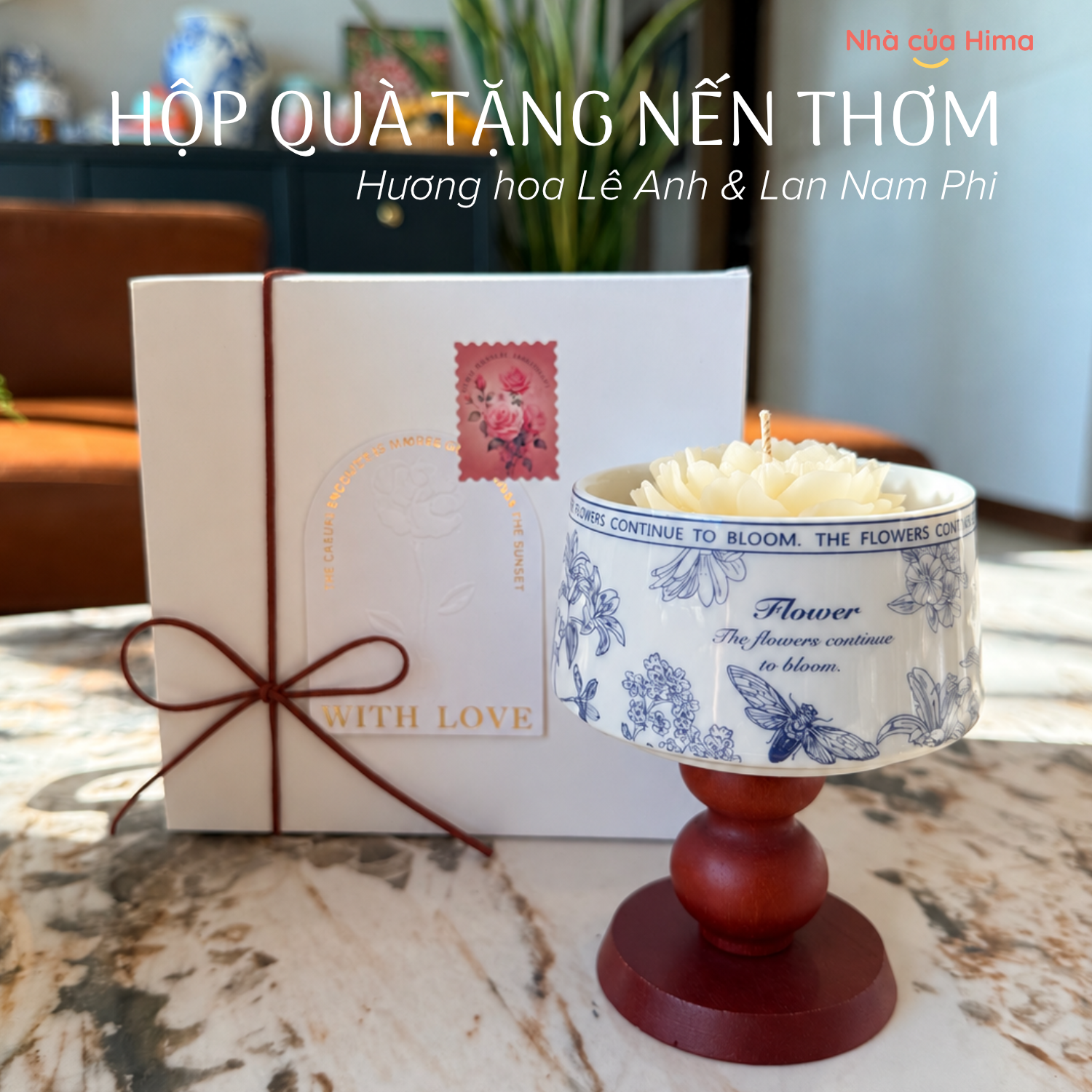 Hộp quà nến thơm kèm cốc và chân đế gỗ hương Lê Anh & Lan Nam Phi HQNT11