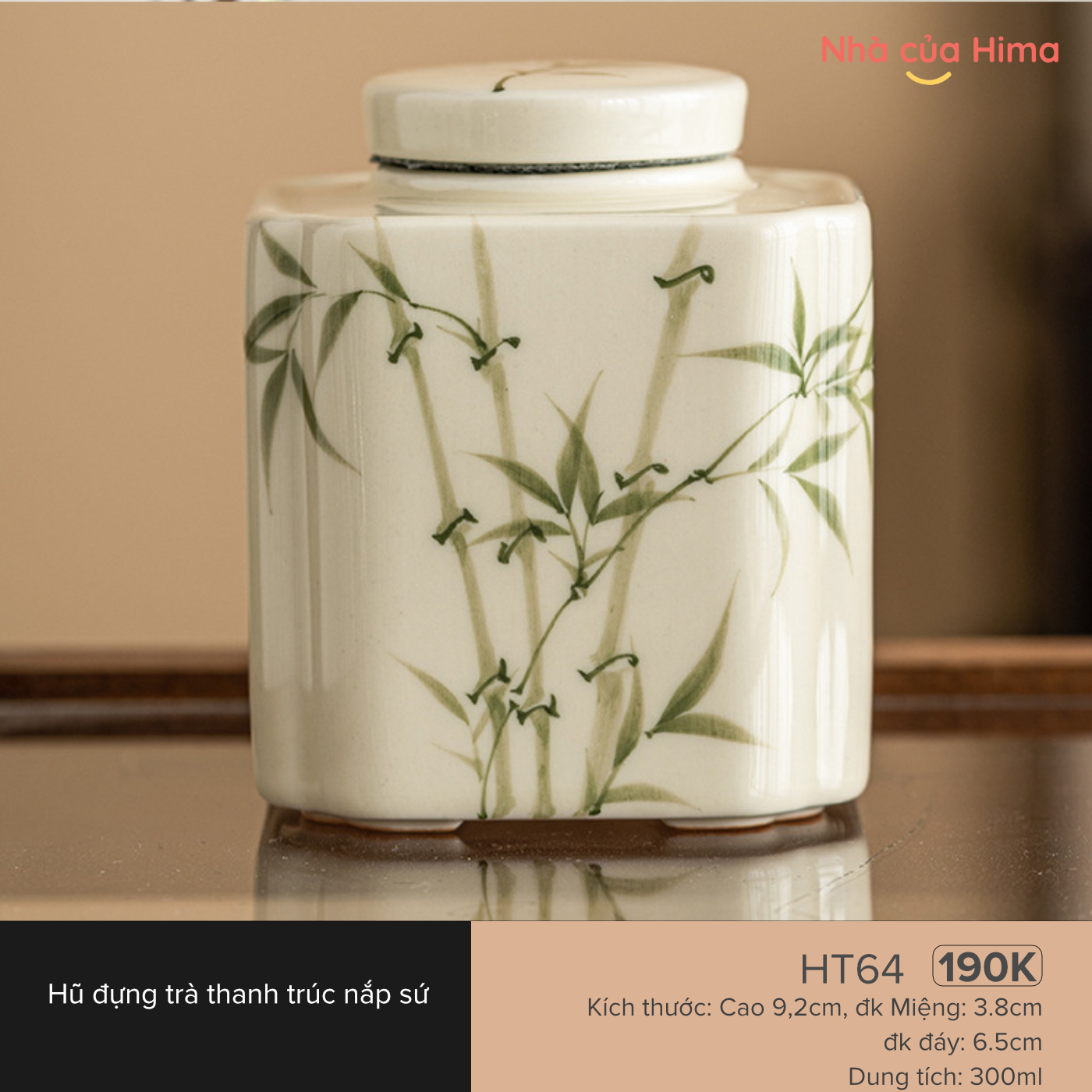Hũ trà thanh trúc 300ml nắp sứ dáng thon HT64