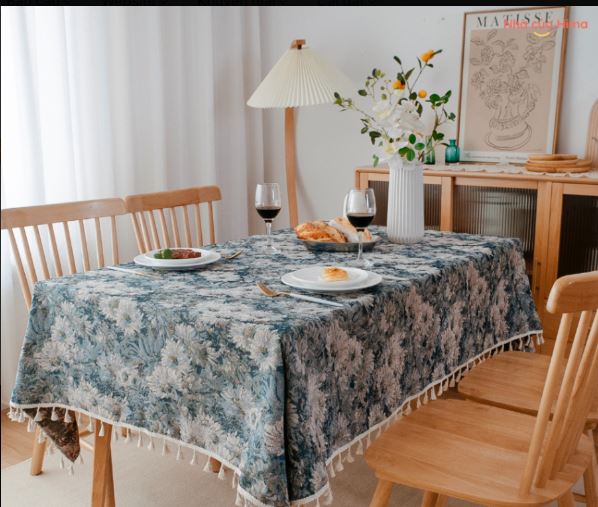 Khăn trải bàn vuông hoa hướng dương xanh 90cmx90cm KTB91