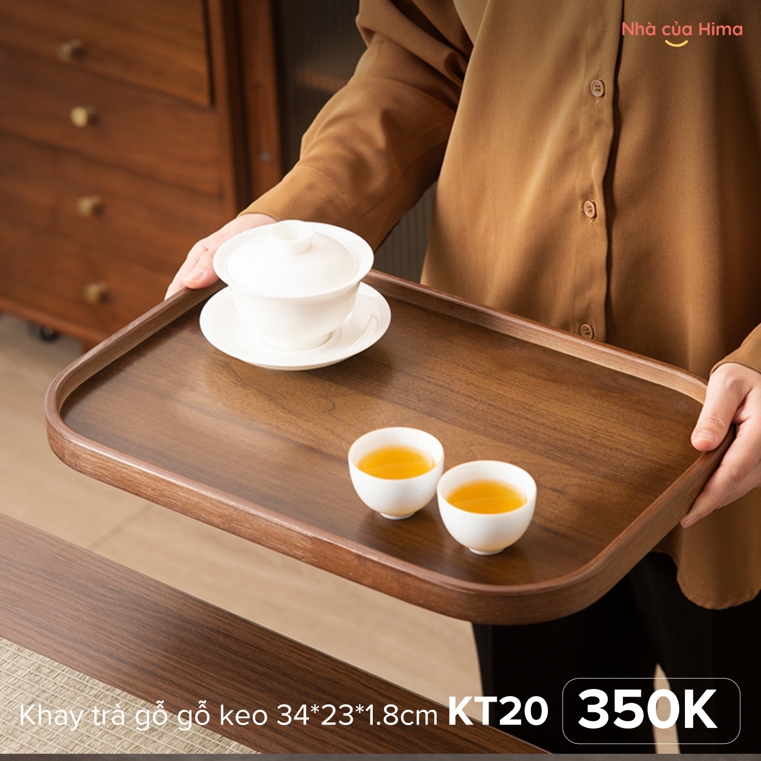 Khay trà gỗ gỗ keo 34*23*1.8cm KT20