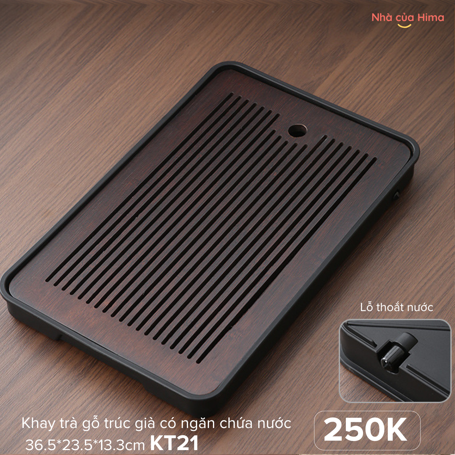 Khay trà gỗ trúc già có ngăn chứa nước 36.5*23.5*13.3cm KT21