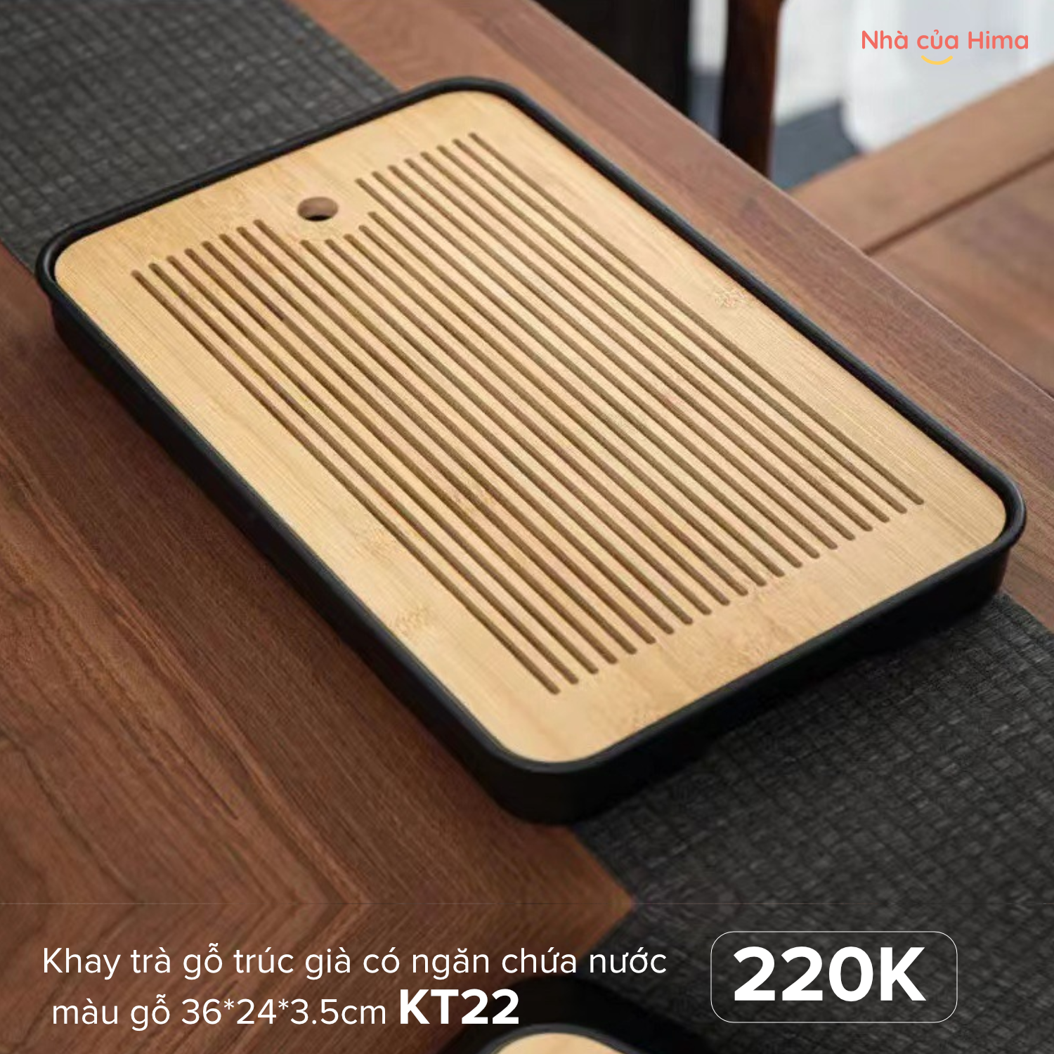 Khay trà gỗ trúc già có ngăn chứa nước màu gỗ 36*24*3.5cm KT22
