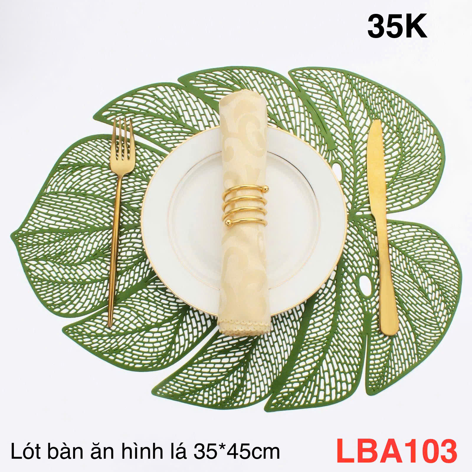 Lót bàn ăn hình lá màu xanh 35*45cm - LBA103