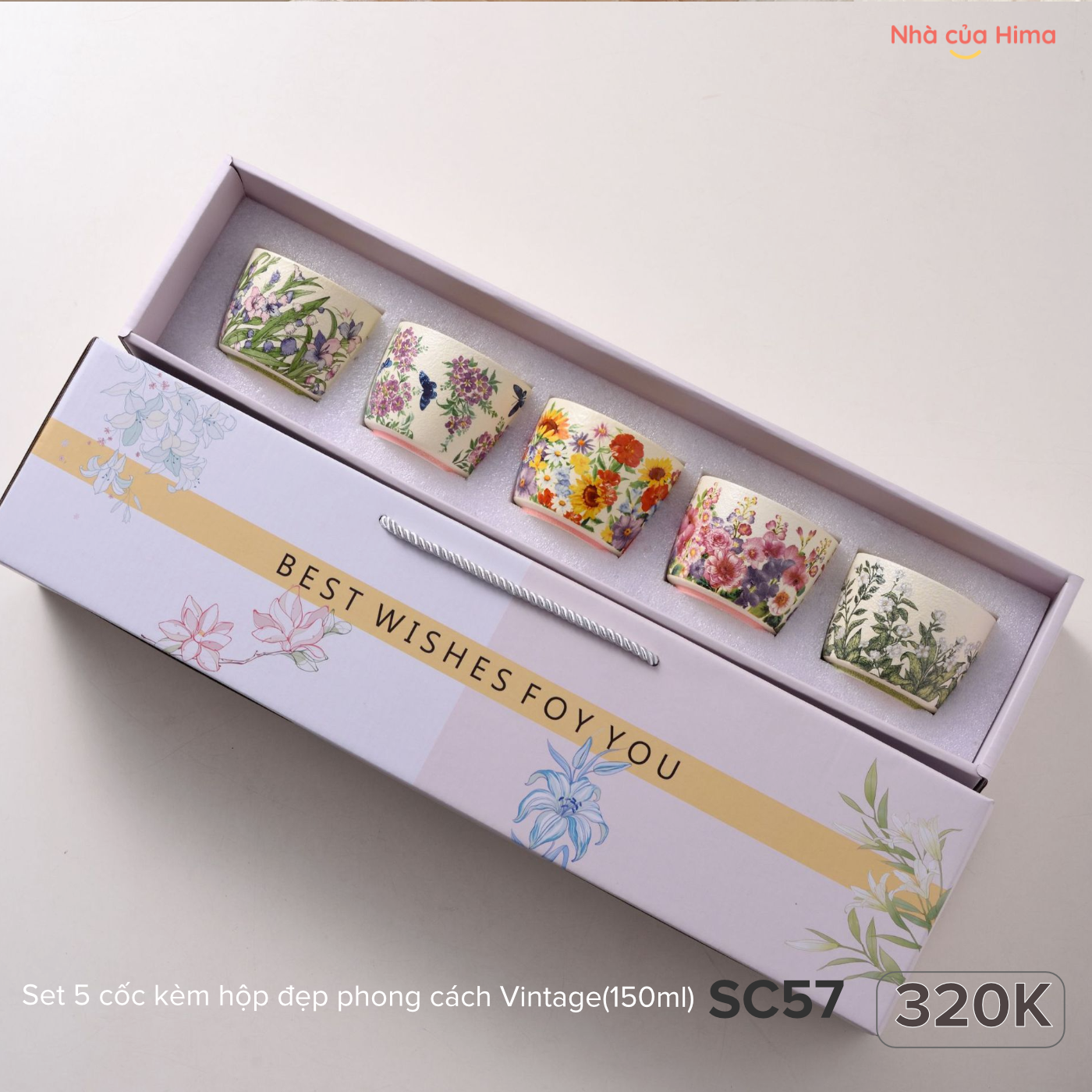 Set 5 cốc kèm hộp đẹp phong cách Vintage(150ml)