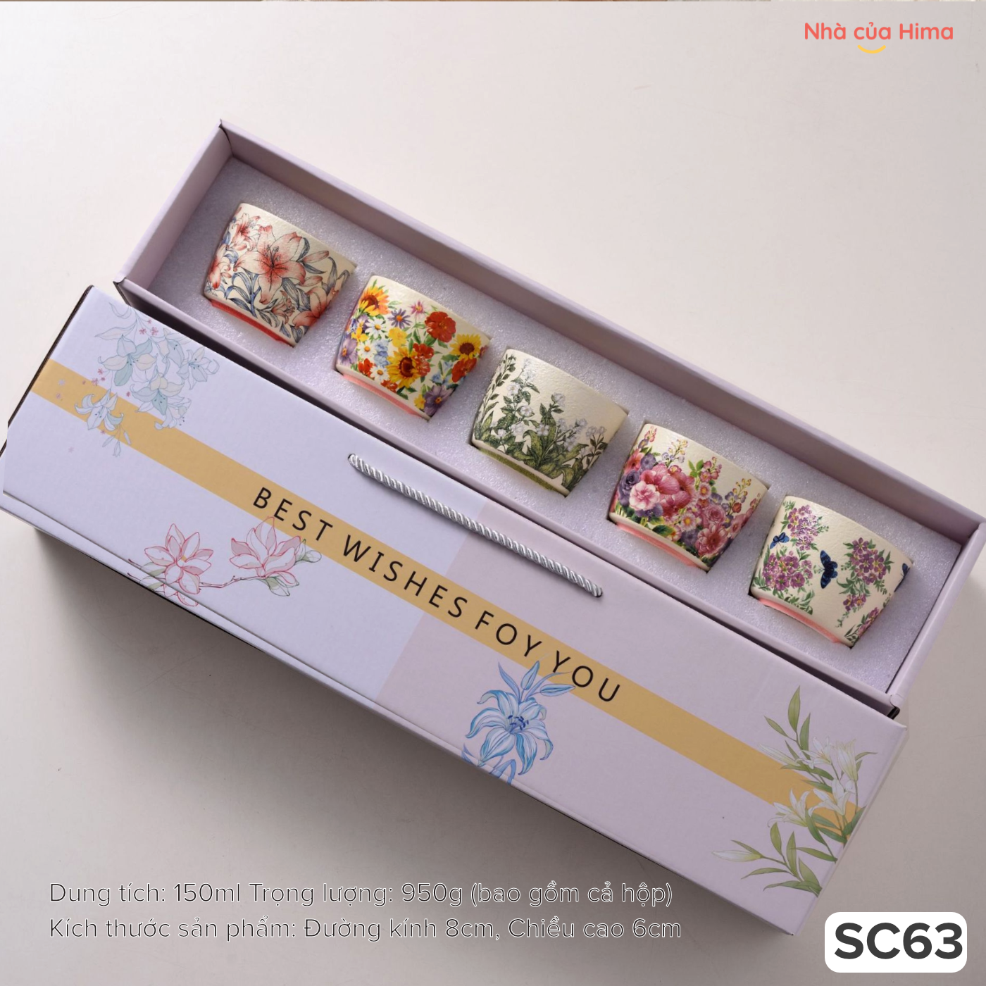 Set 5 cốc kèm hộp đẹp phong cách Vintage(150ml) mẫu B