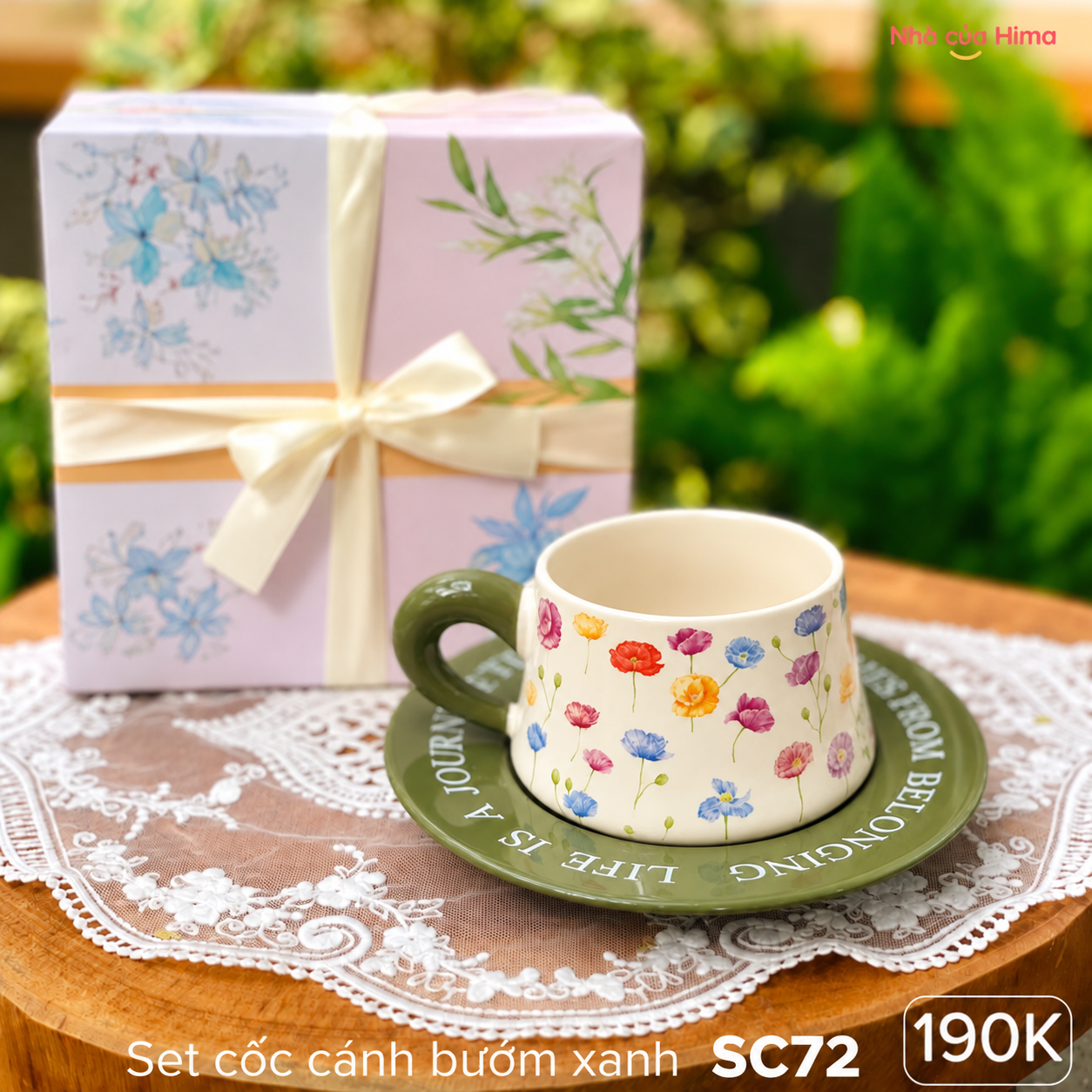 Set cốc thắt nơ hoa dại mùa xuân màu xanh SC72