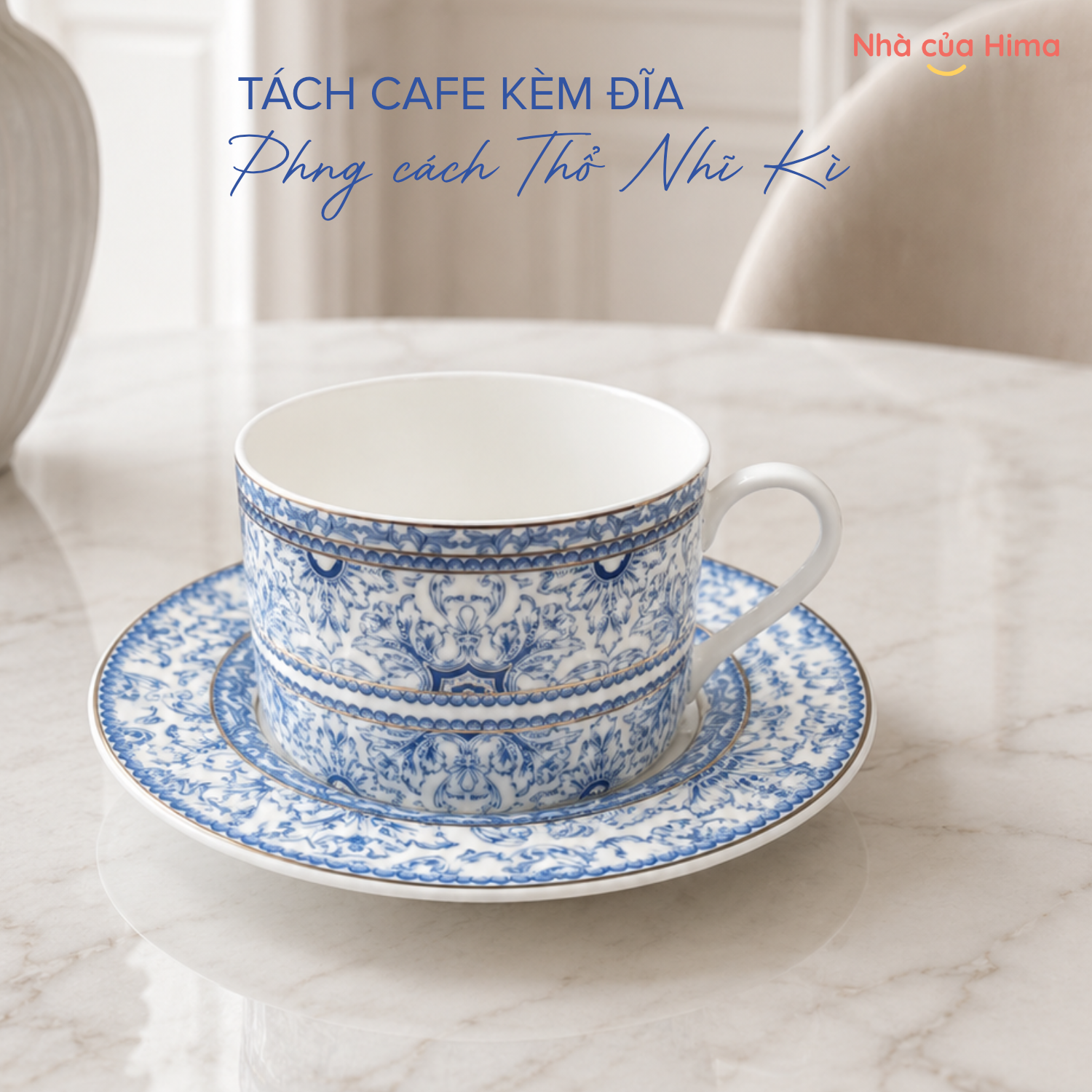 Set tách trà chiều kèm đĩa Blue & White phong cách Thổ Nhĩ Kì