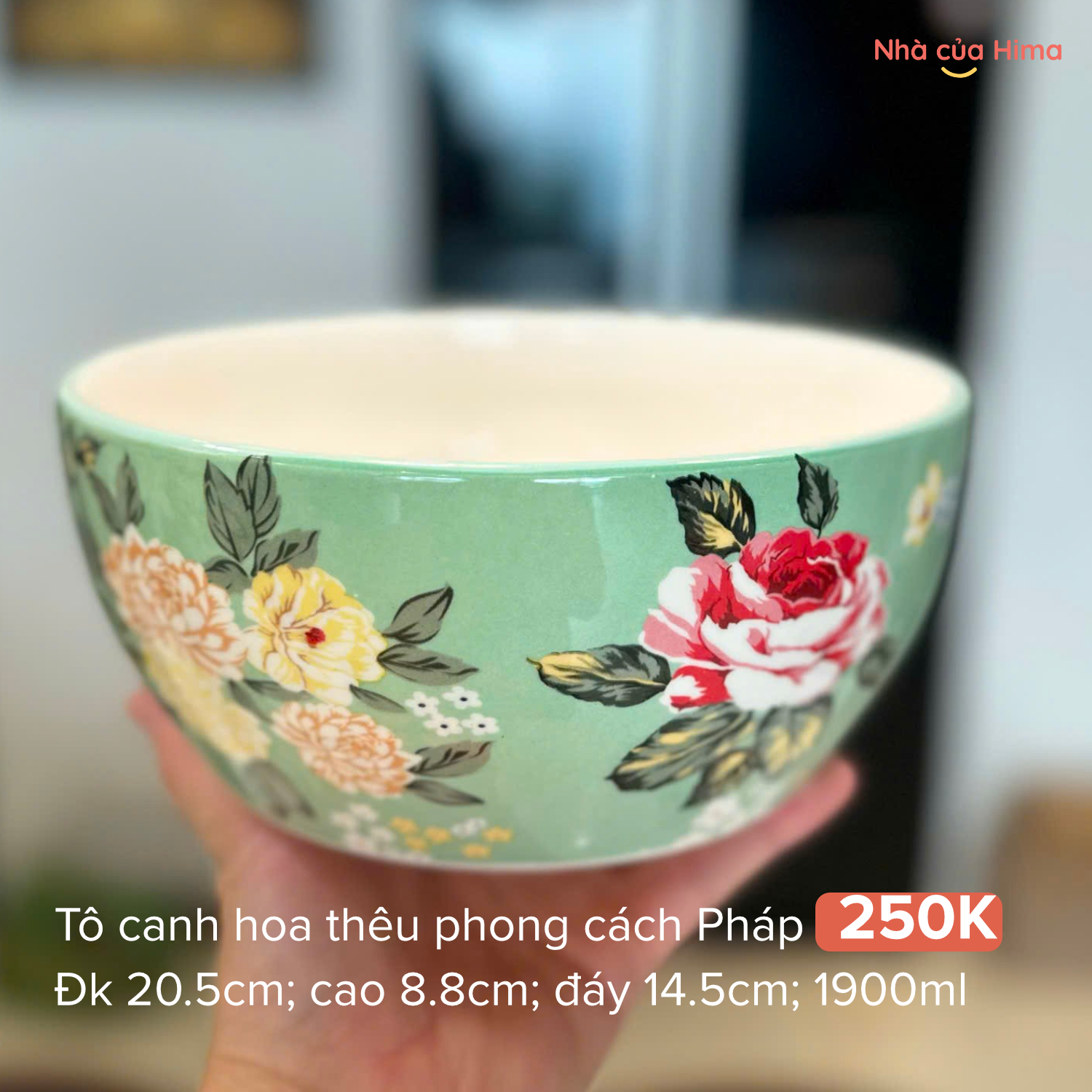 Tô canh hoa thêu phong cách Pháp 20.5cm*8.8cm OMK 1900ml