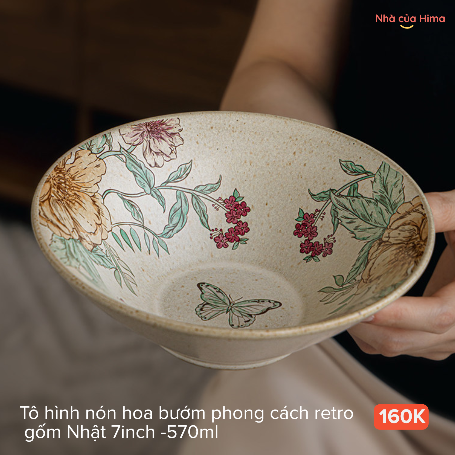 Tô hình nón hoa bướm phong cách retro gốm Nhật 7inch -570ml 26.W56