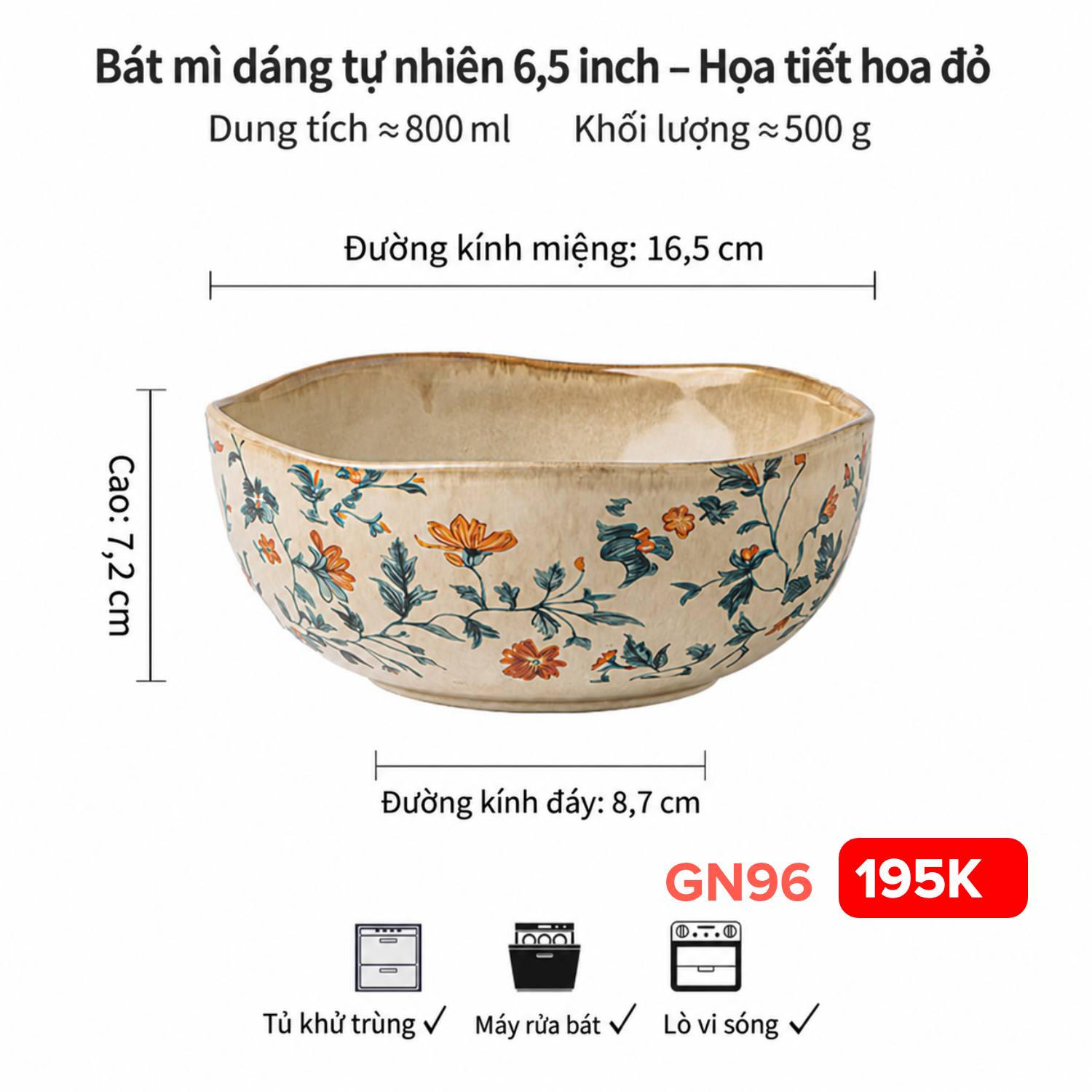Tô mì size 6,5 phong cách Vintage hoạ tiết dây leo gốm Nhật 16,5*7,2cm*8,7cm *800ml
