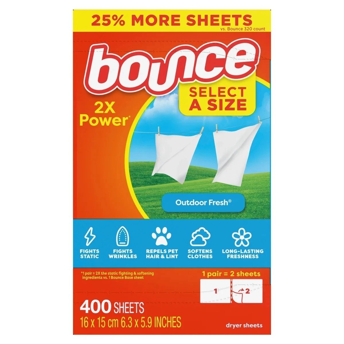 Giấy Thơm Quần Áo Bounce Select-A-Size Outdoor Fresh – Hộp 400 Tờ (Nhập Khẩu Mỹ)