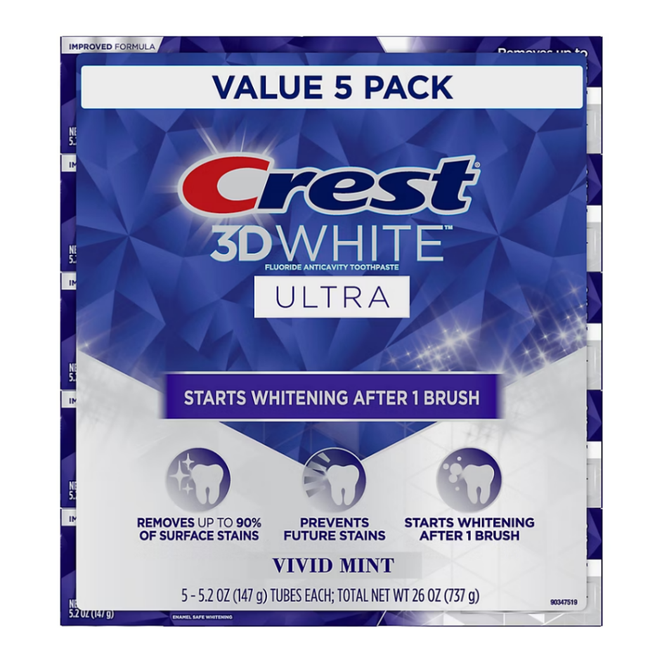 Kem Đánh Răng Làm Trắng Răng Crest 3D White Ultra Vivid Mint - Lốc 5 Tuýp