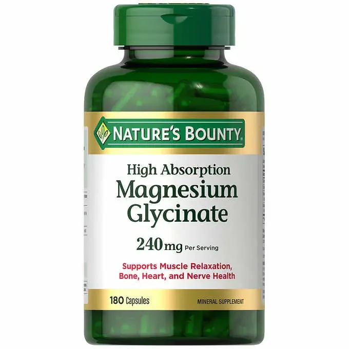 Viên Uống Magie Glycinate Hấp Thụ Cao Nature's Bounty High Absorption Magnesium Glycinate 240mg, Hộp 180 Viên