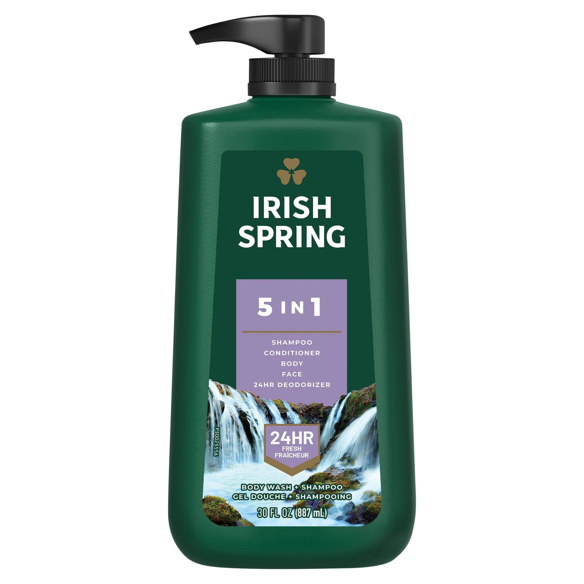Sữa Tắm Gội Toàn Thân Cho Nam Irish Spring 5 in 1 – Shampoo, Conditioner, Body, Face & 24HR Deodorizer (Chai 887ml).