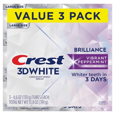 Kem Đánh Răng Làm Trắng Răng Crest 3D White Brilliance Vibrant Peppermint - Lốc 3 Tuýp