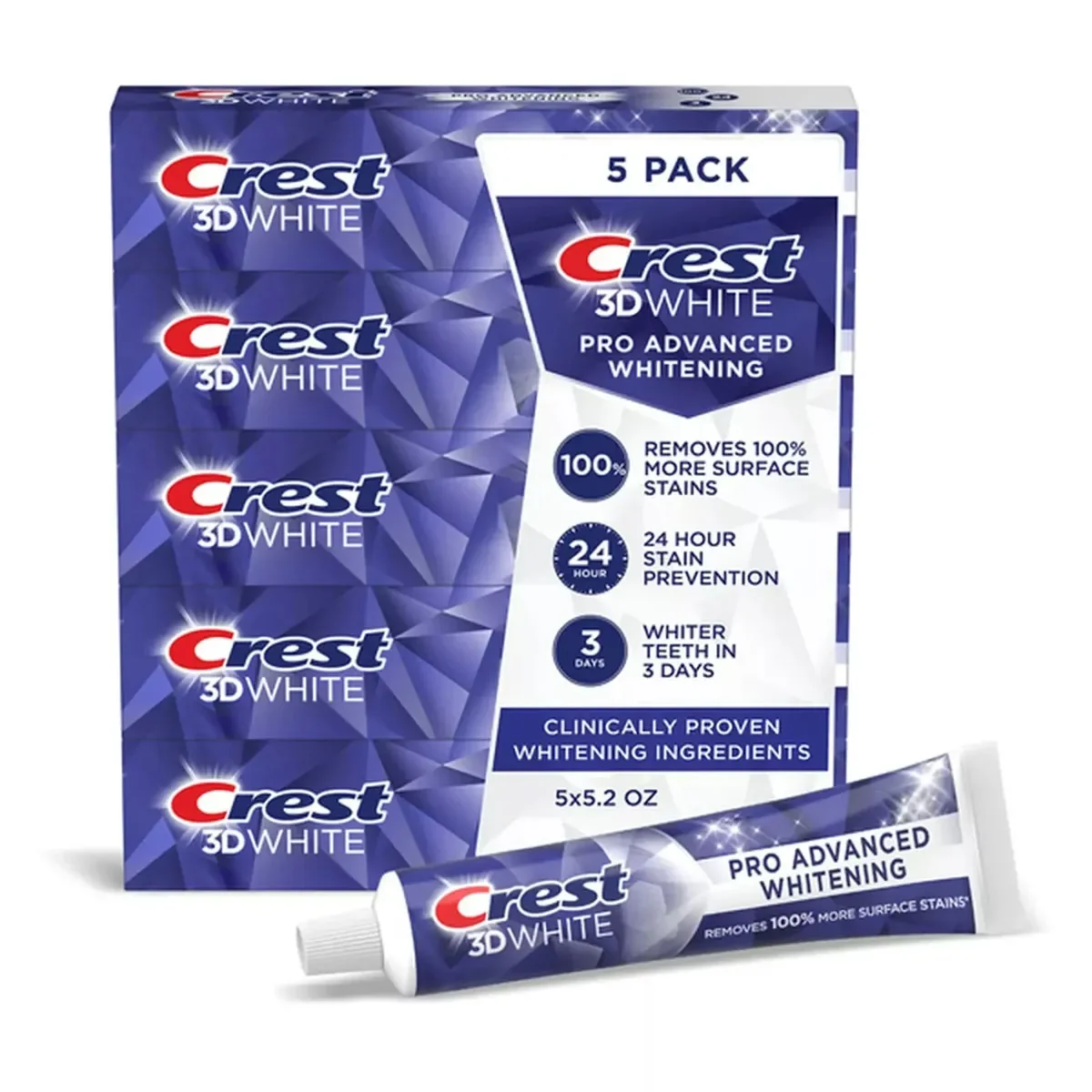 Kem Đánh Răng Làm Trắng Răng Crest 3D White Pro Advanced Whitening - Lốc 5 Tuýp