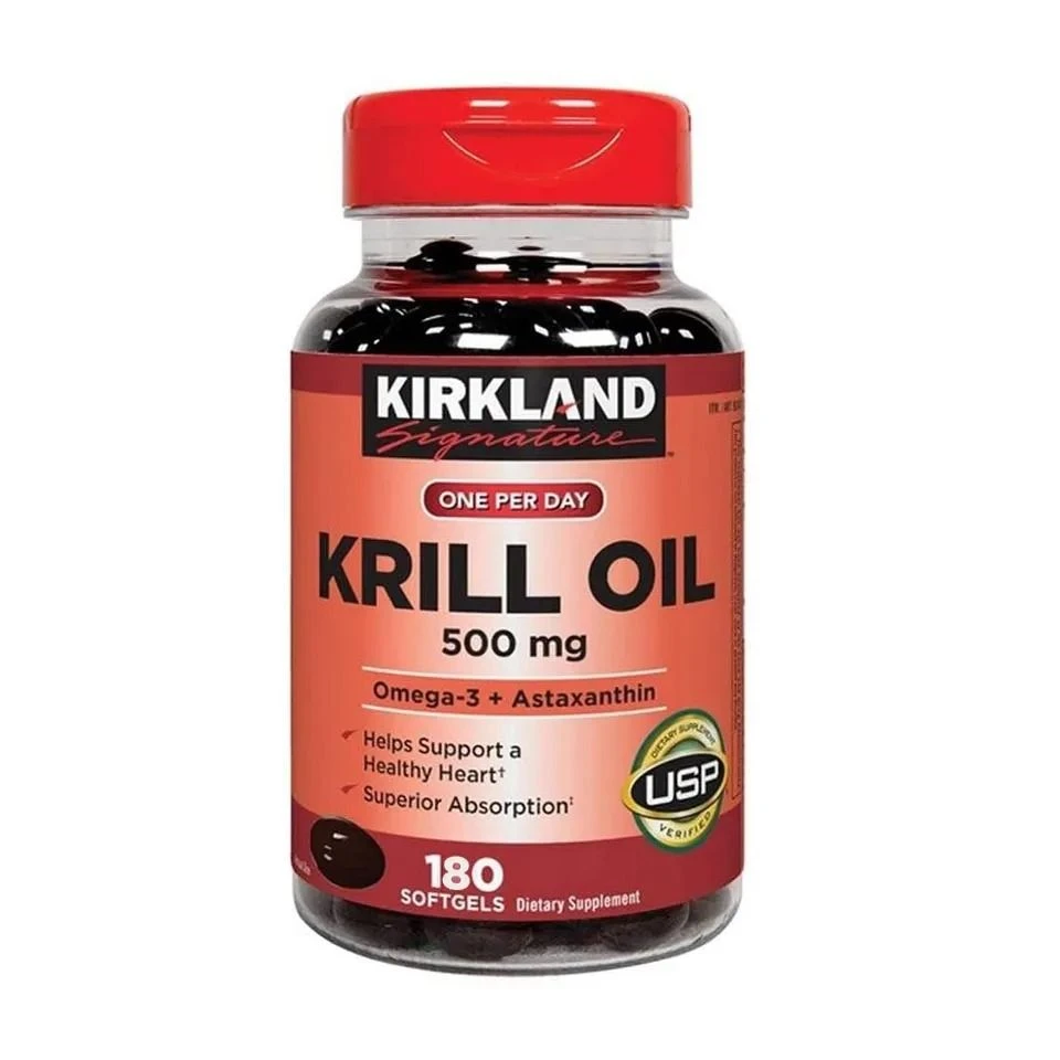 Viên Uống Dầu Nhuyễn Thể Kirkland Signature Krill Oil 500mg - Hỗ Trợ Sức Khỏe Tim Mạch (Hộp 180 Viên)