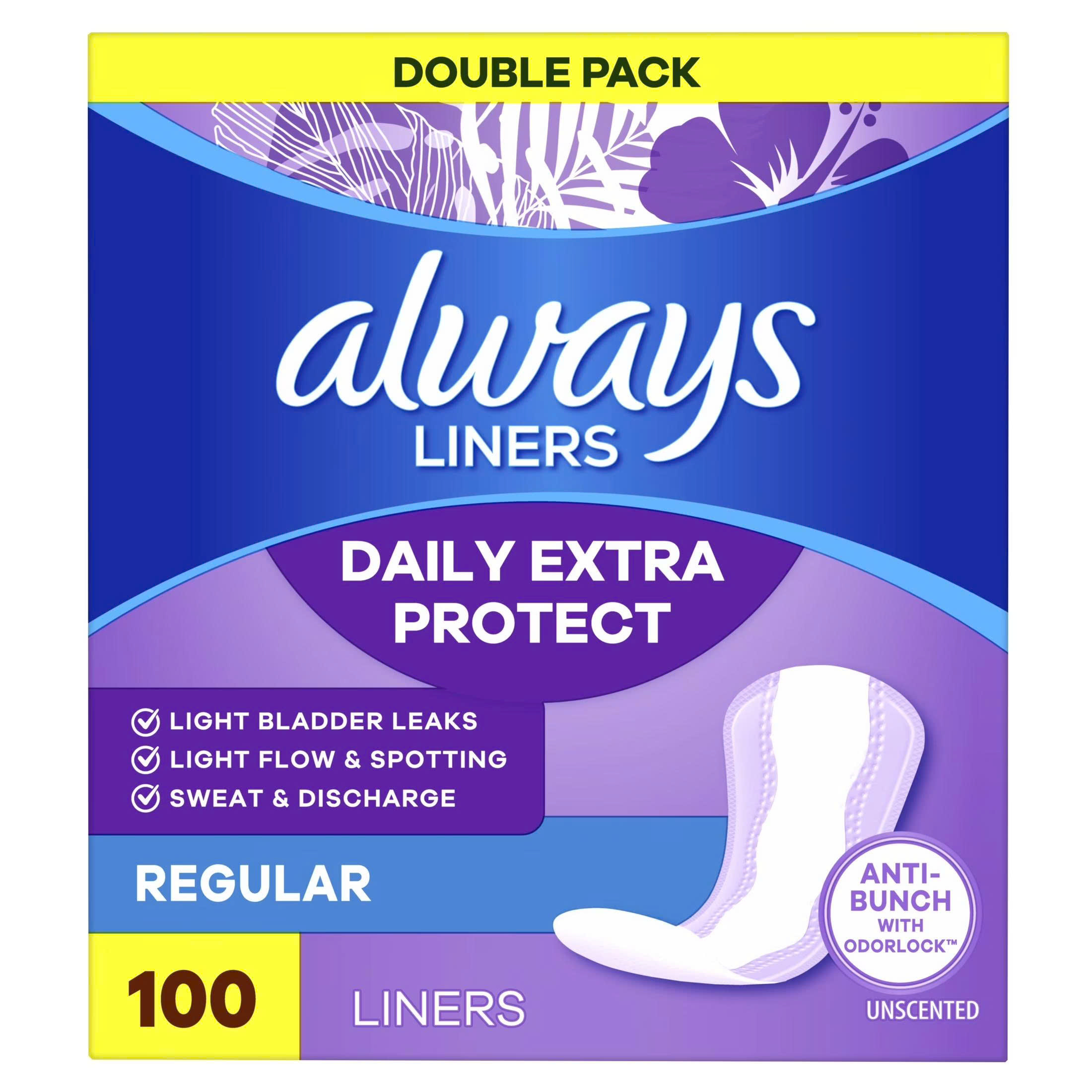 Băng Vệ Sinh Hàng Ngày Always Liners Daily Extra Protect – Regular Unscented (Gói 100 miếng).