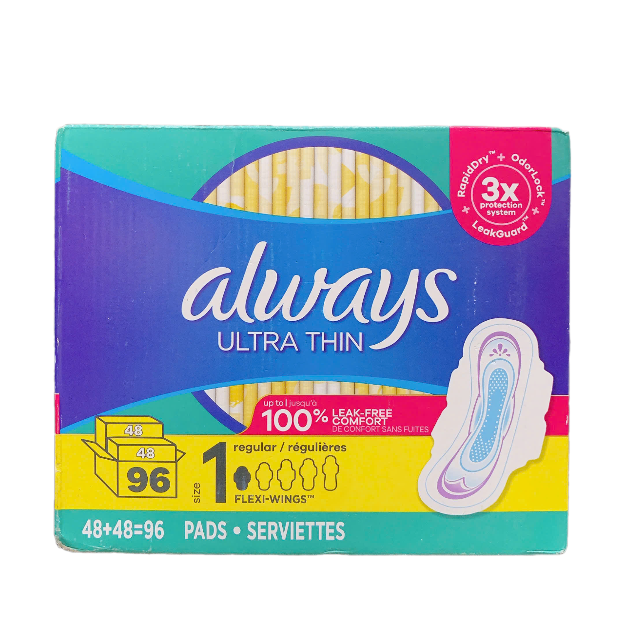 Băng Vệ Sinh Always Ultra Thin Size 1 Regular Có Cánh Flexi-Wings – Hộp 96 Miếng