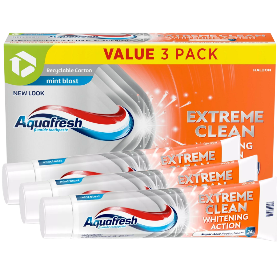 Kem Đánh Răng Aquafresh Extreme Clean Whitening Action - Lốc 3 Tuýp