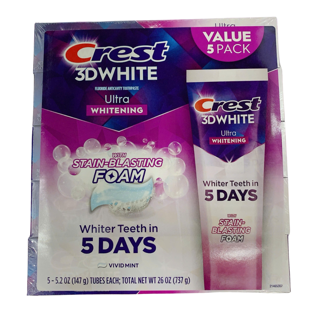 CREST 3D WHITE ULTRA WHITENING WITH STAIN BLASTING FOAM WHITER TEETH IN 5 DAYS (5 * 147G)