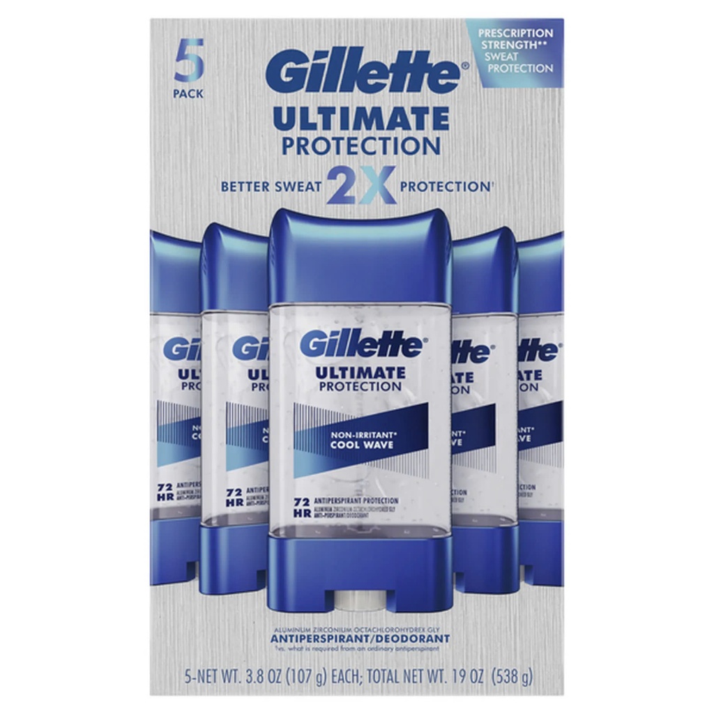 Lăn Khử Mùi Và Ngăn Mồ Hôi Gillette Ultimate Protection Cool Wave – 72 Giờ Khô Thoáng (Combo 5 lăn)