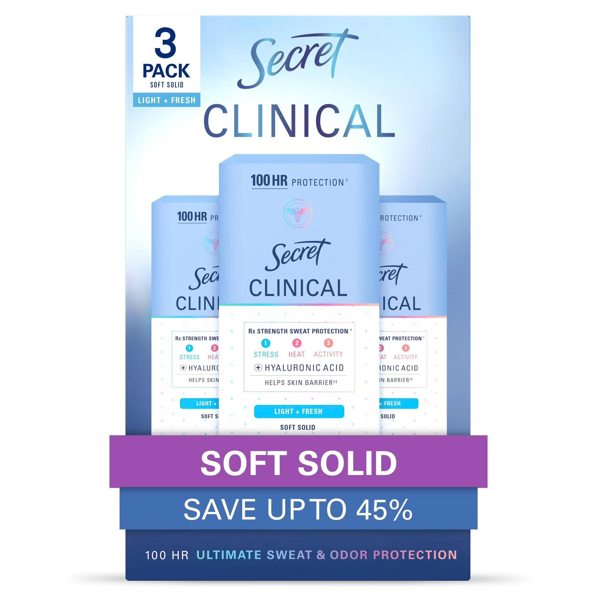 Lăn Khử Mùi Đặc Trị Secret Clinical Strength Soft Solid – Bộ 3 Hộp (Hương Light + Fresh)