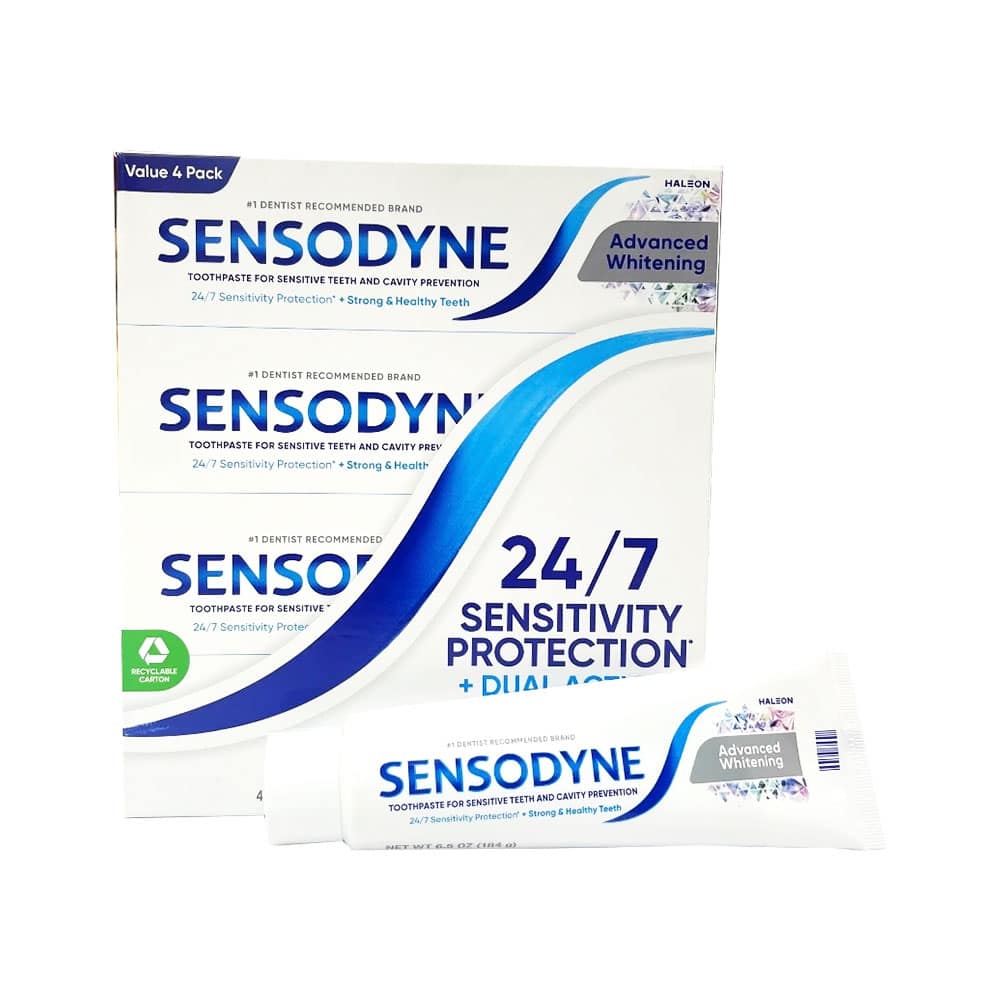 Kem Đánh Răng Cho Răng Nhạy Cảm Sensodyne Advanced Whitening – Bảo Vệ 24/7 & Làm Trắng Tác Động Kép (Set 4 Tuýp x 184g).