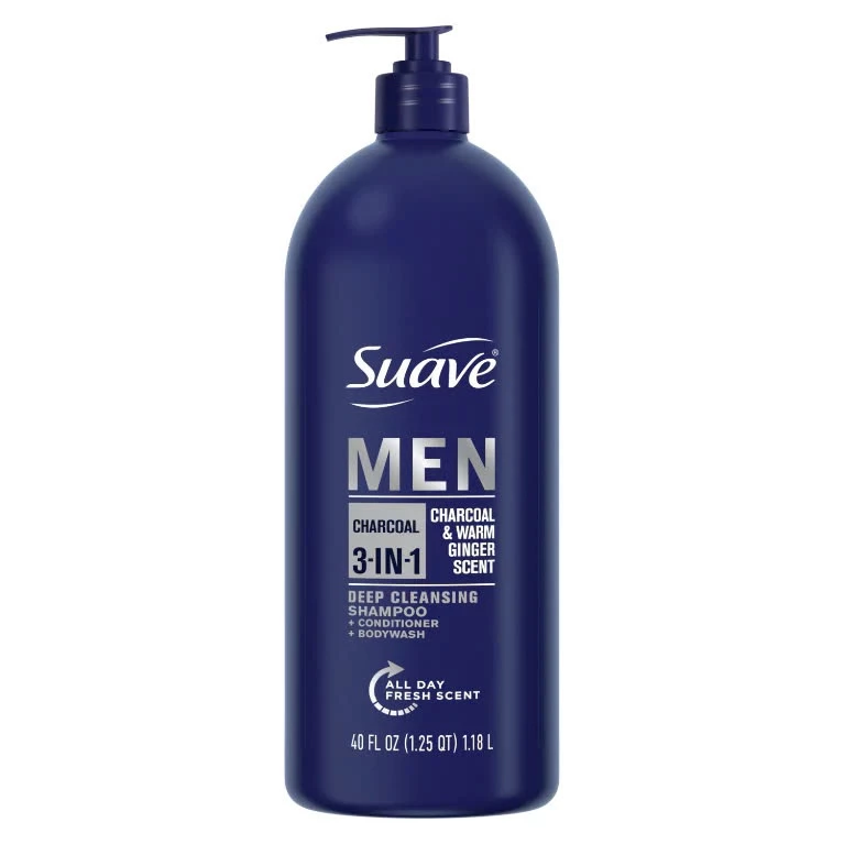 Tắm Gội Xả Toàn Thân Cho Nam Suave Men 3-In-1 Charcoal Deep Cleansing – Charcoal & Warm Ginger Scent (Chai 1.18L)