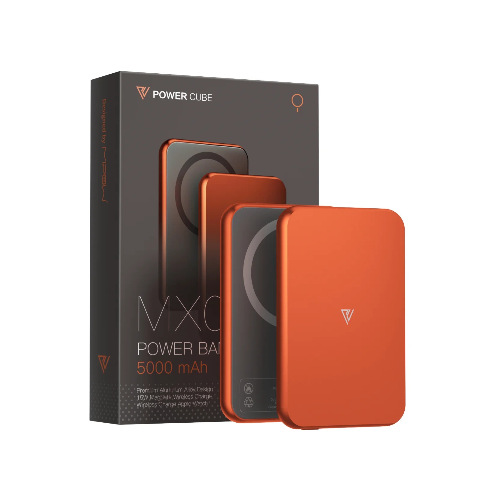Pin dự phòng quyền lực POWERCUBE by MIPOW (USA) 3-in-1 Ultra-Slim MagSafe (5000mAh) – Chứng chỉ CCC (Tương thích Apple Watch/Airpods) – MX05