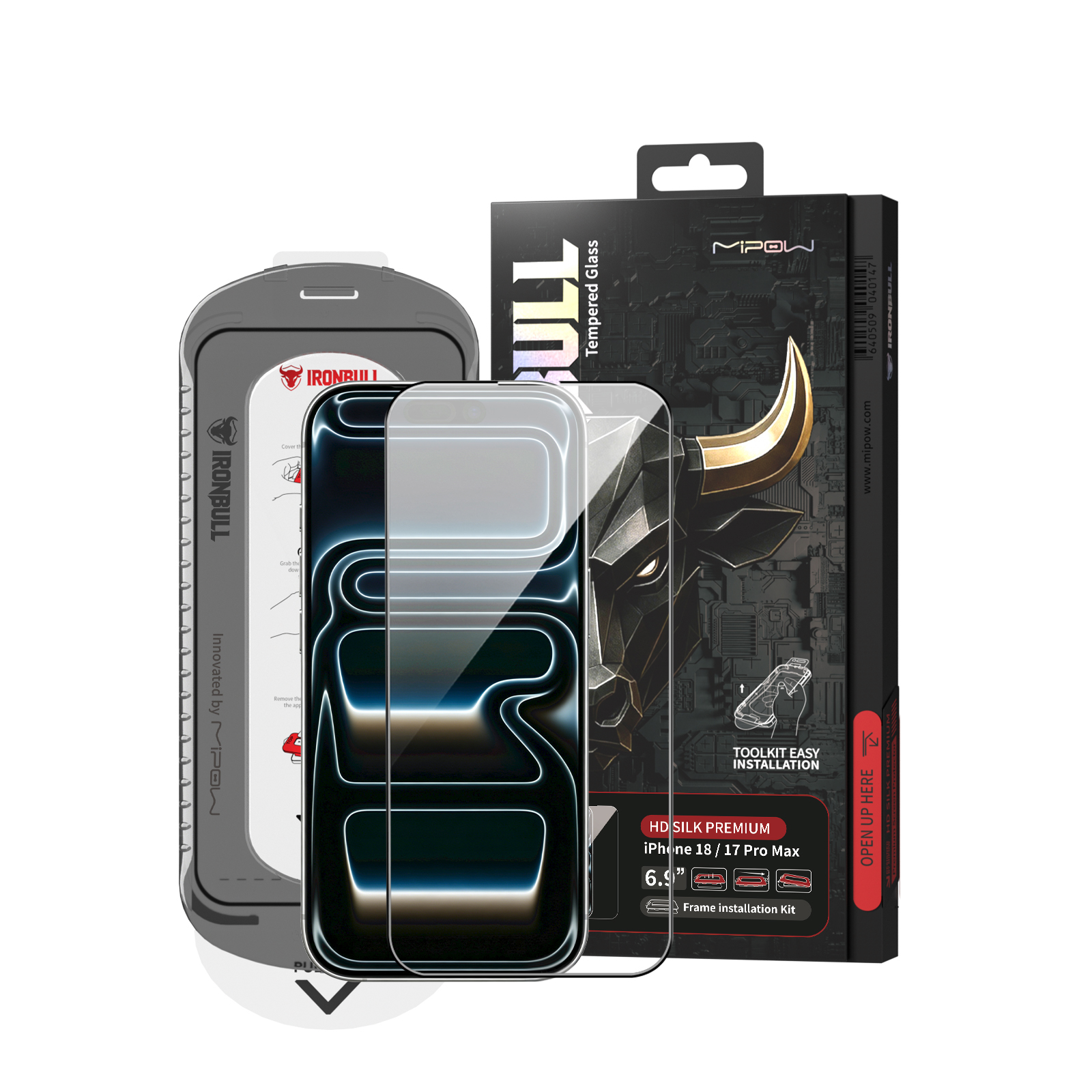 Kính Cường Lực iPhone 18 Pro Max / 17 Pro Max 6.9” 2026 MIPOW IRONBULL HD Silk Premium Tool Kit & Frame Camera Cover