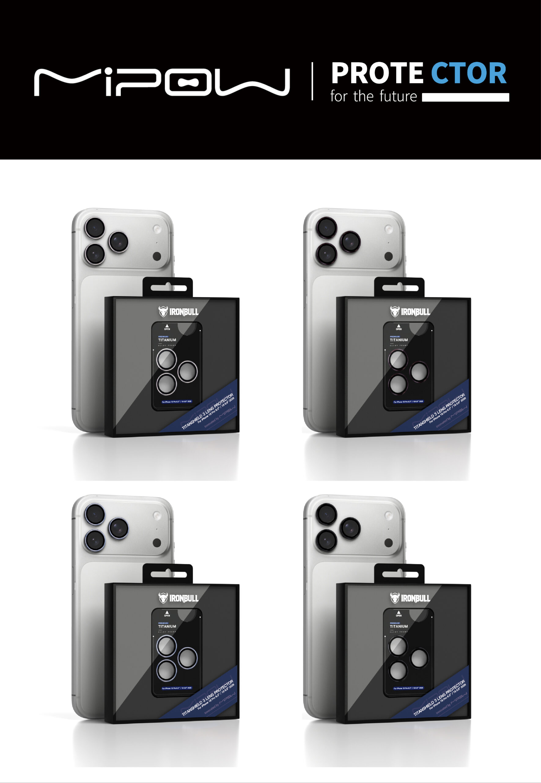 Lens Camera iPhone Pro 6.3” / Pro Max 6.9” 2026 MIPOW IRONBULL Titanshield – BJ18A