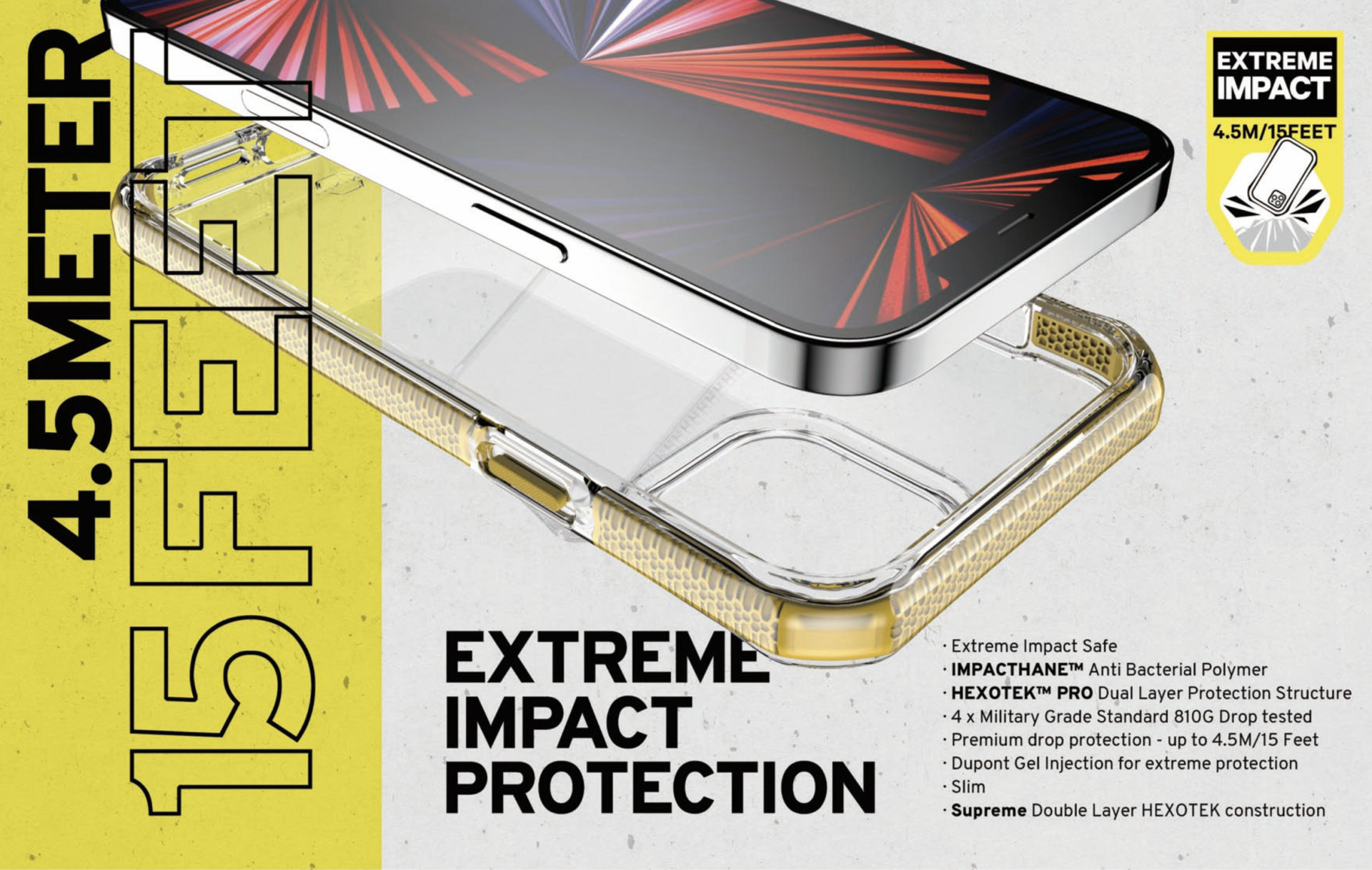 ỐP LƯNG KHÁNG KHUẨN VÀ CHỐNG SỐC QUÂN SỰ ITSKINS (PHÁP) SUPREME CLEAR DROP SAFE 4.5M/15FT IPHONE 13 PRO AP2X-SUPIC