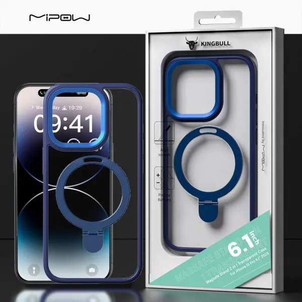 ỐP LƯNG MIPOW IPHONE 15 PRO MAGSAFE STAND 2 IN 1 TRANSPARENT MC15C03