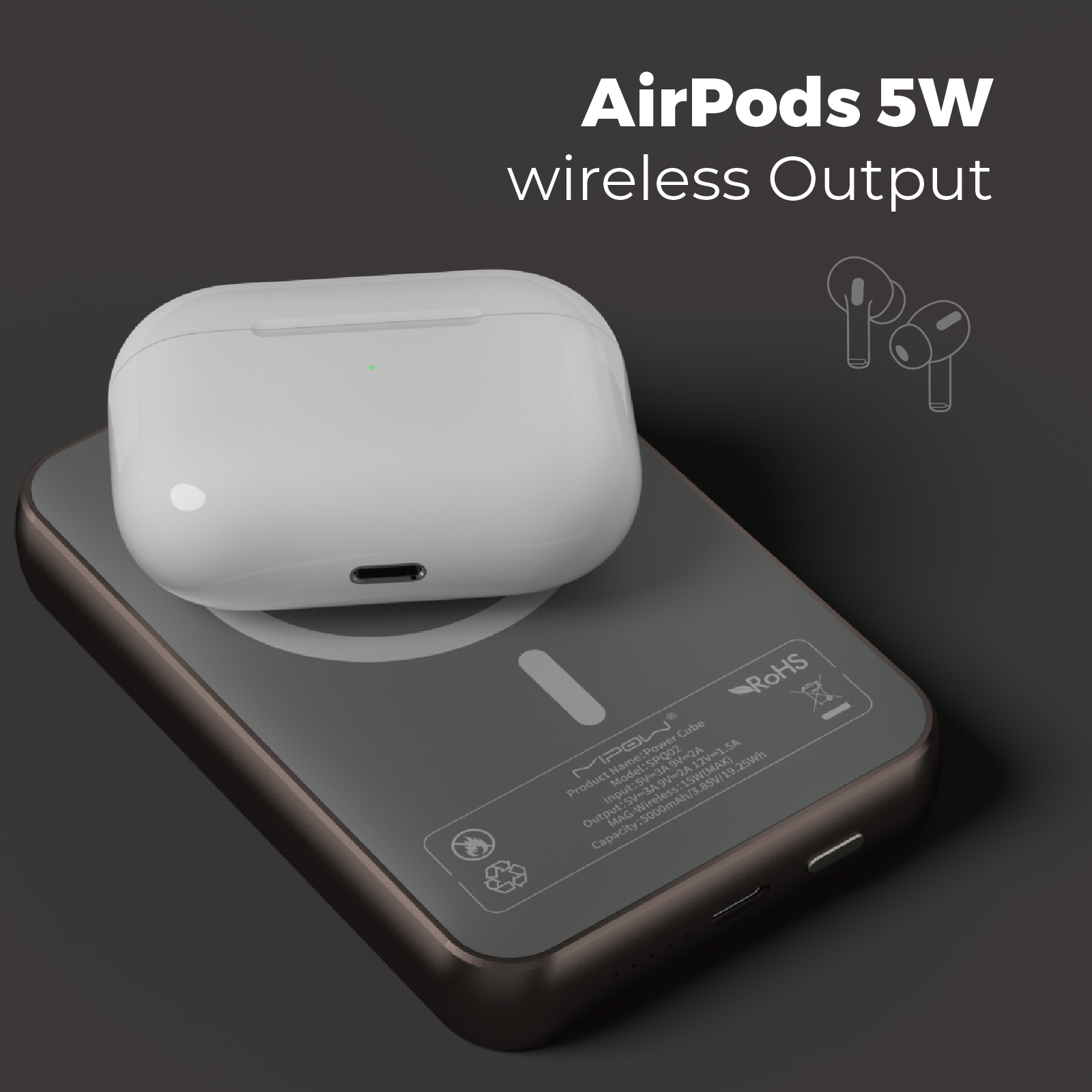 Pin dự phòng quyền lực POWERCUBE by MIPOW (USA) 3-in-1 Ultra-Slim MagSafe (10000mAh) – Chứng chỉ CCC (Tương thích Apple Watch/Airpods) – MX10
